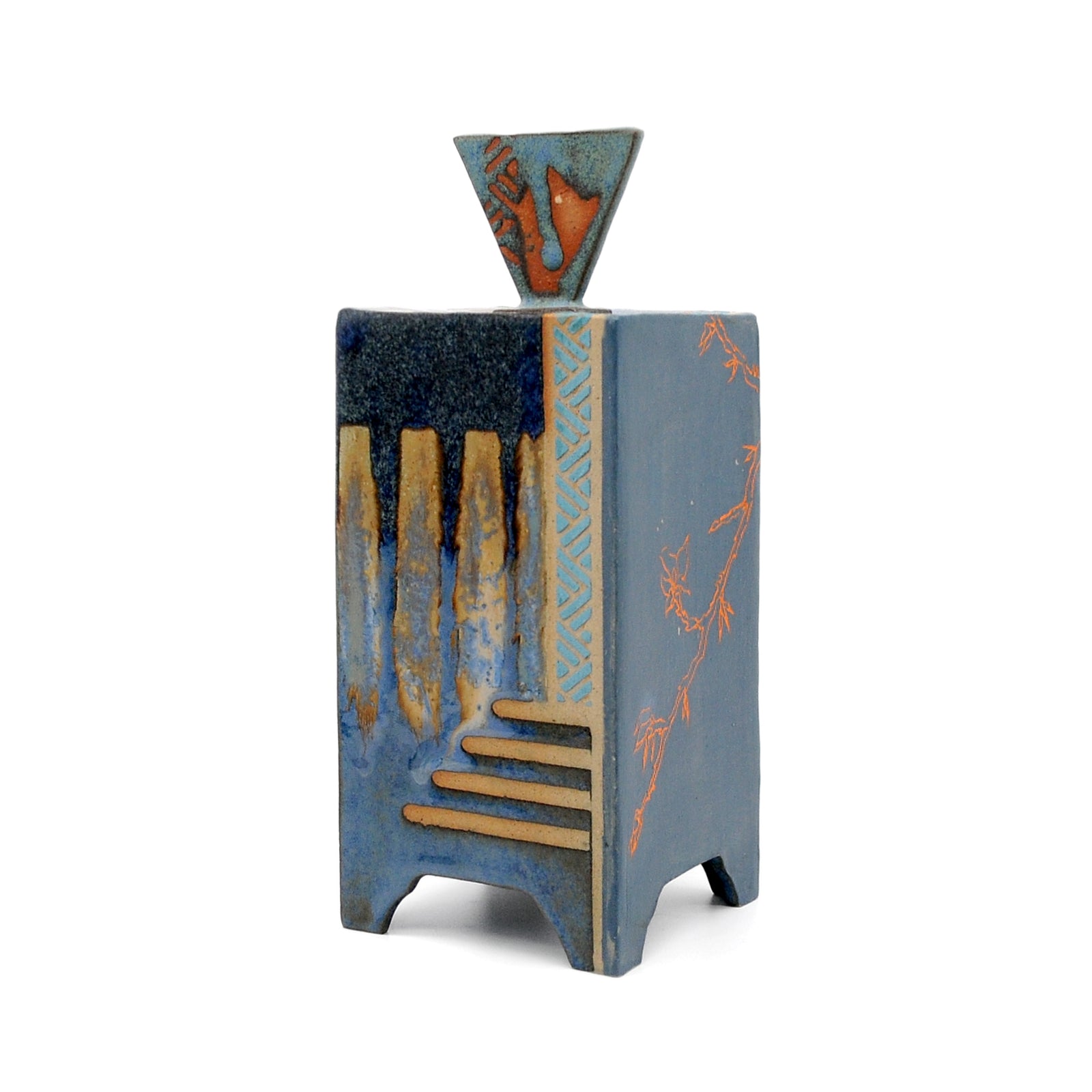 MK54 Orange Magnolia Box By Miae Kim ceramics available at Padstow Gallery, Cornwall
