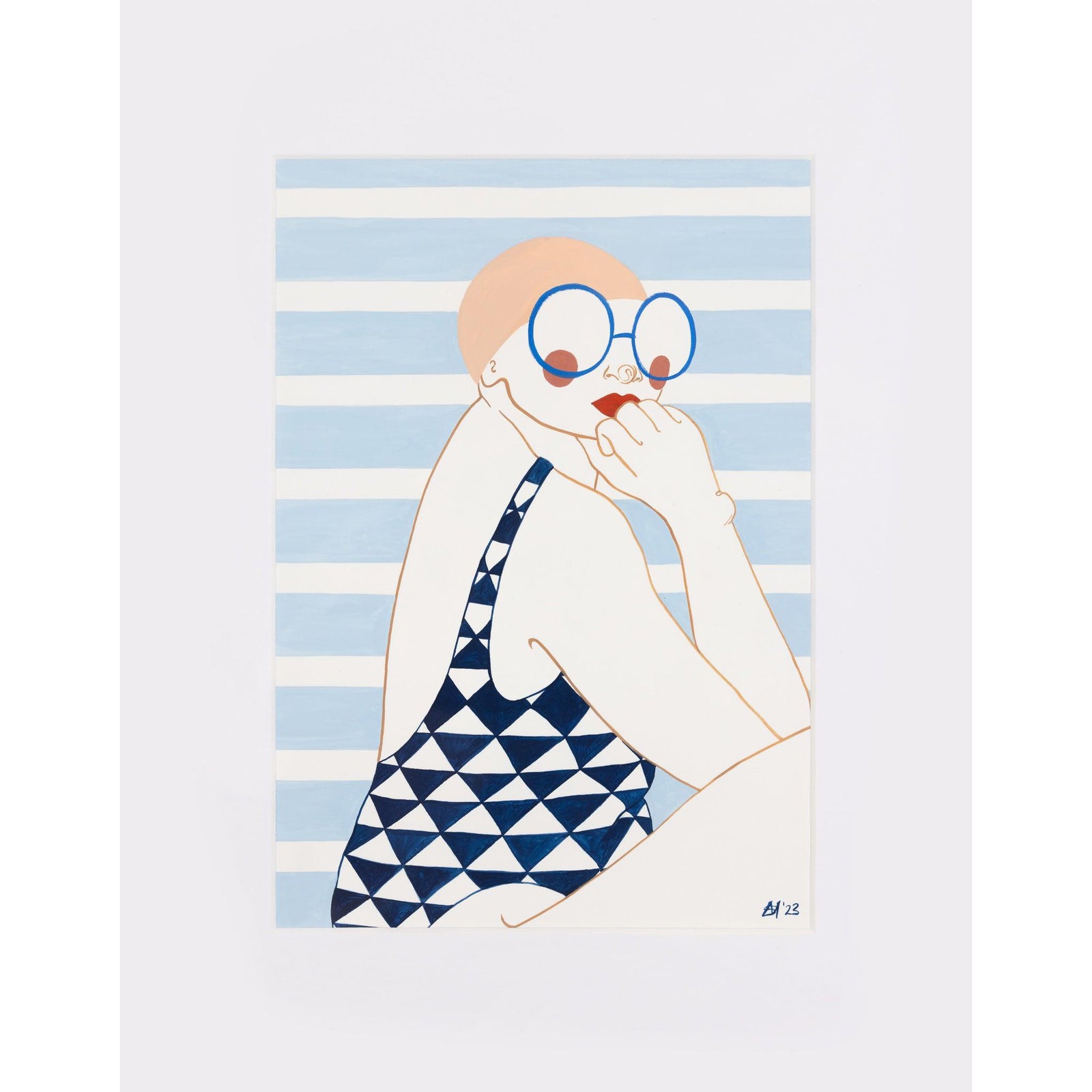 Pontoon Swimmer No8 gouache original by Sophie Moore, available at Padstow Gallery, Cornwall