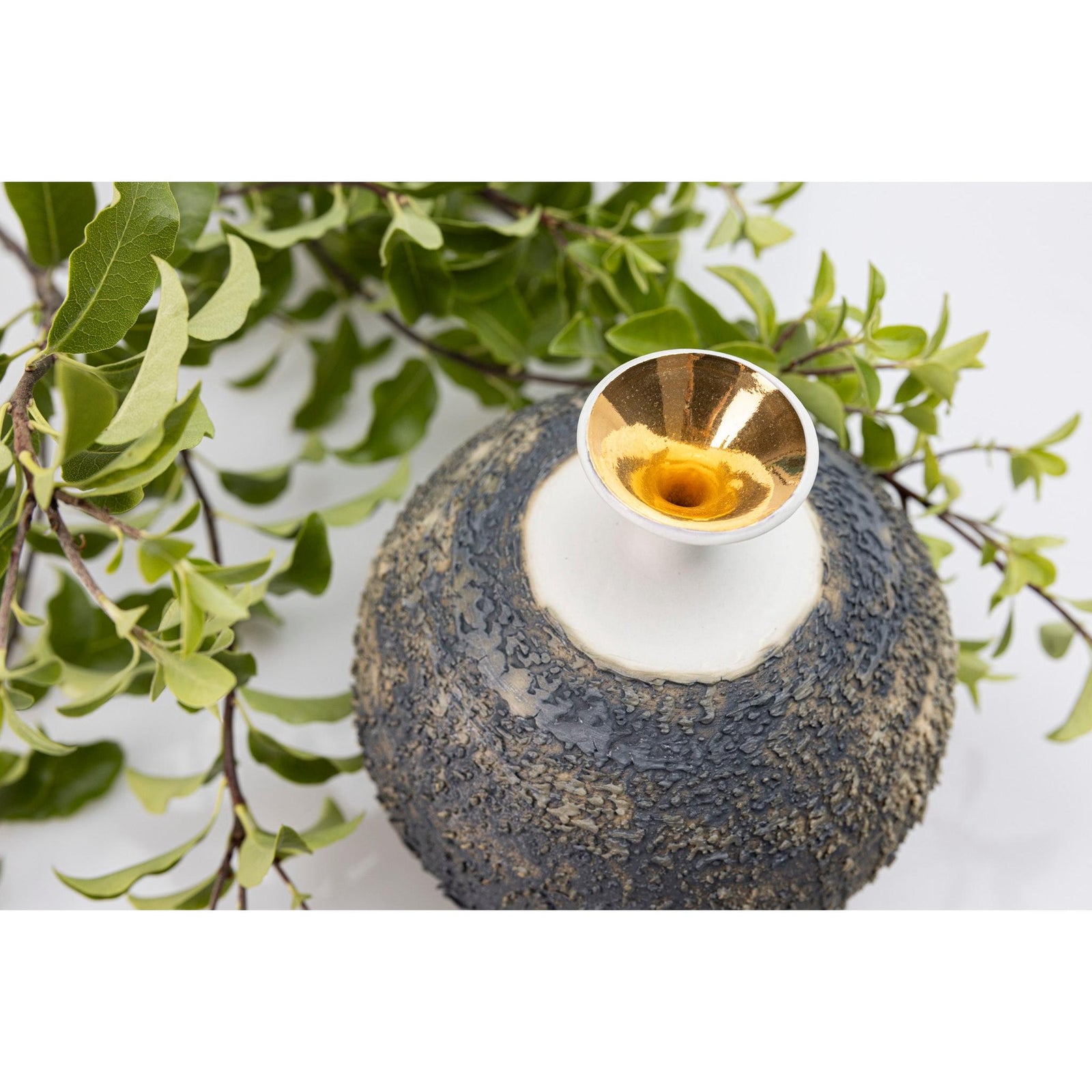 AMC194 Textured Round Vessel with Gold Lustre by Alex McCarthy available at Padstow Gallery, Cornwall