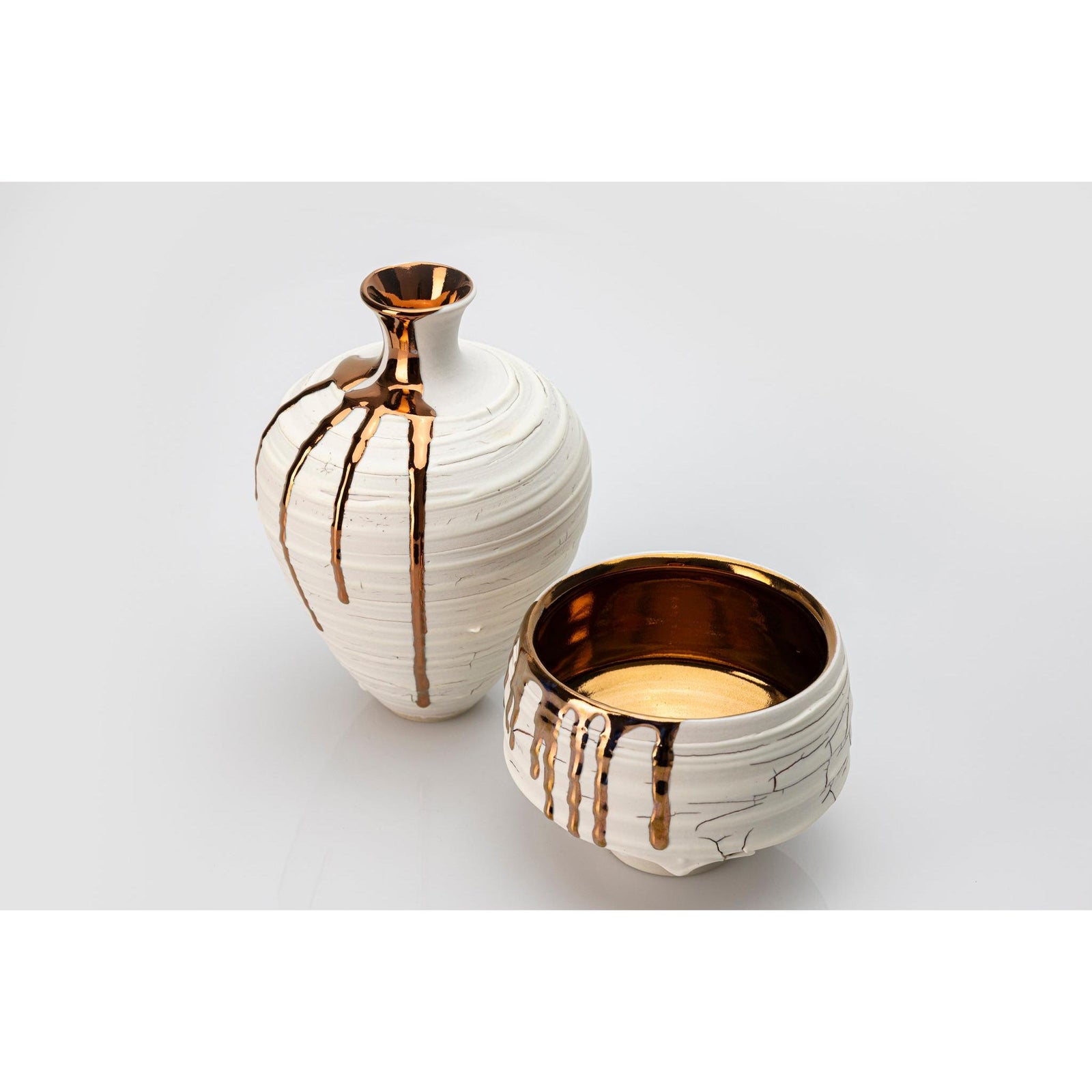 AMC187 Crackle Textured vessel with Copper Lustre Interior by Alex McCarthy available at Padstow Gallery, Cornwall