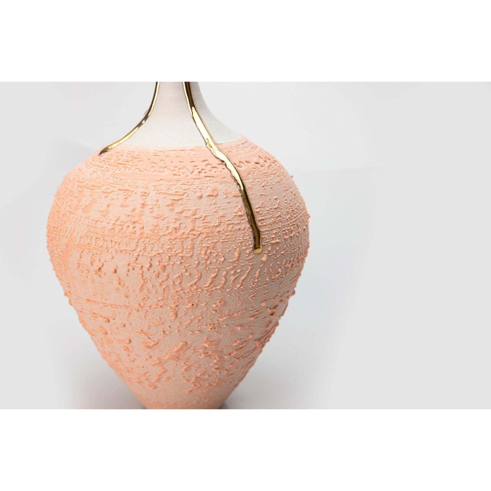 AMC210 Peach Fuzz Long Neck Vase with Gold Lustre by Alex McCarthy available at Padstow Gallery, Cornwall