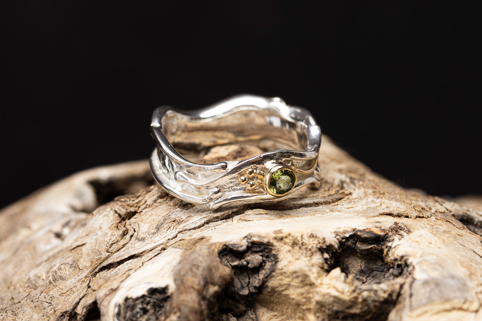 LG165 - Silver and 9ct Gold 3.5mm Green Tourmaline Ring by Les Grimshaw available at Padstow Gallery Cornwall