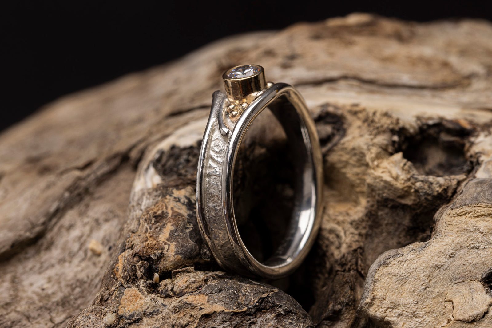 LG168 - Silver and 9ct Gold 3.5mm CZ Ring by Les Grimshaw available at Padstow Gallery Cornwall