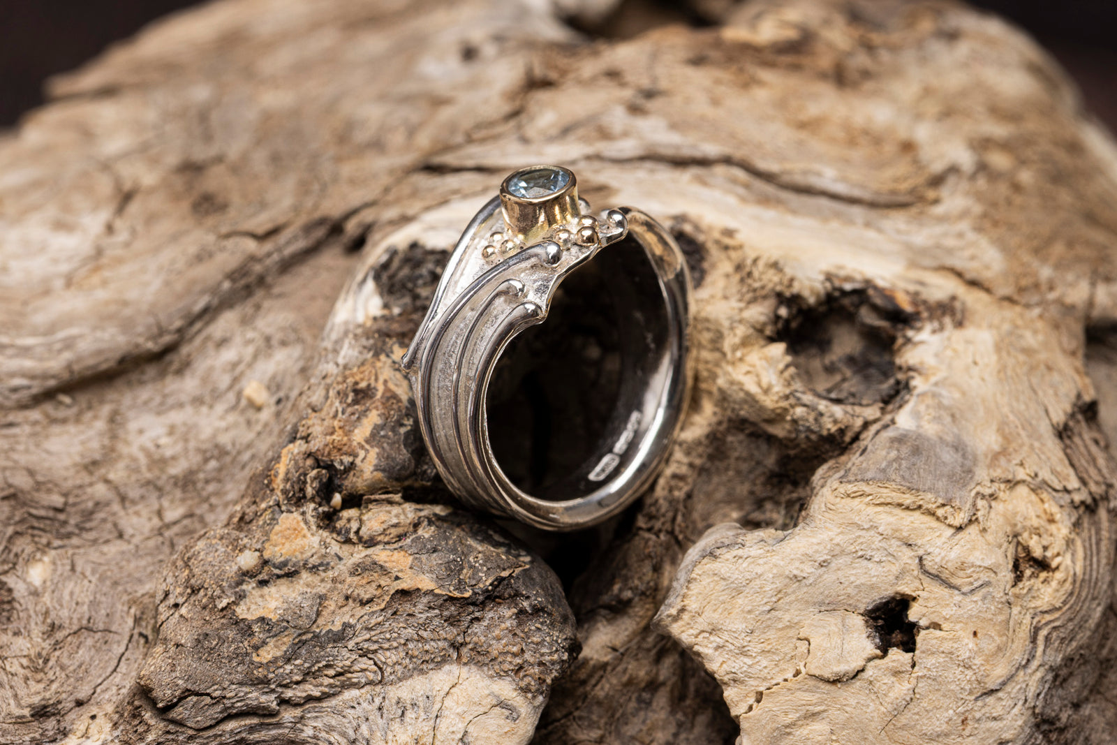 LG169 - Silver and 9ct Gold Topaz Ring by Les Grimshaw available at Padstow Gallery Cornwall