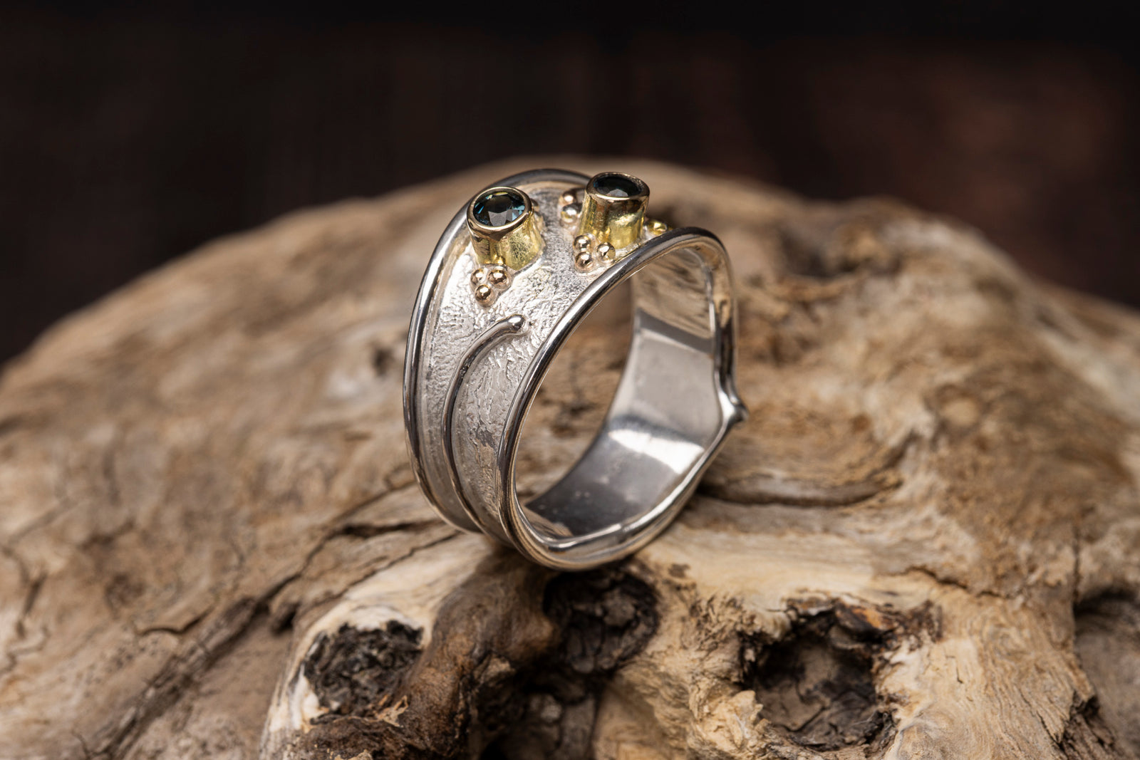 LG172- Silver and 9ct Gold LB Topaz Ring by Les Grimshaw available at Padstow Gallery Cornwall