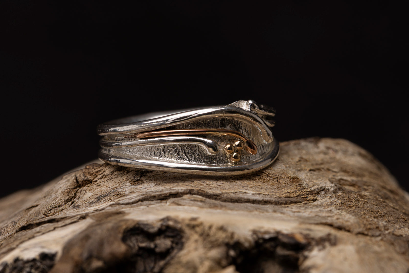 LG162 - Silver and 9ct Gold Beads Ring by Les Grimshaw available at Padstow Gallery Cornwall