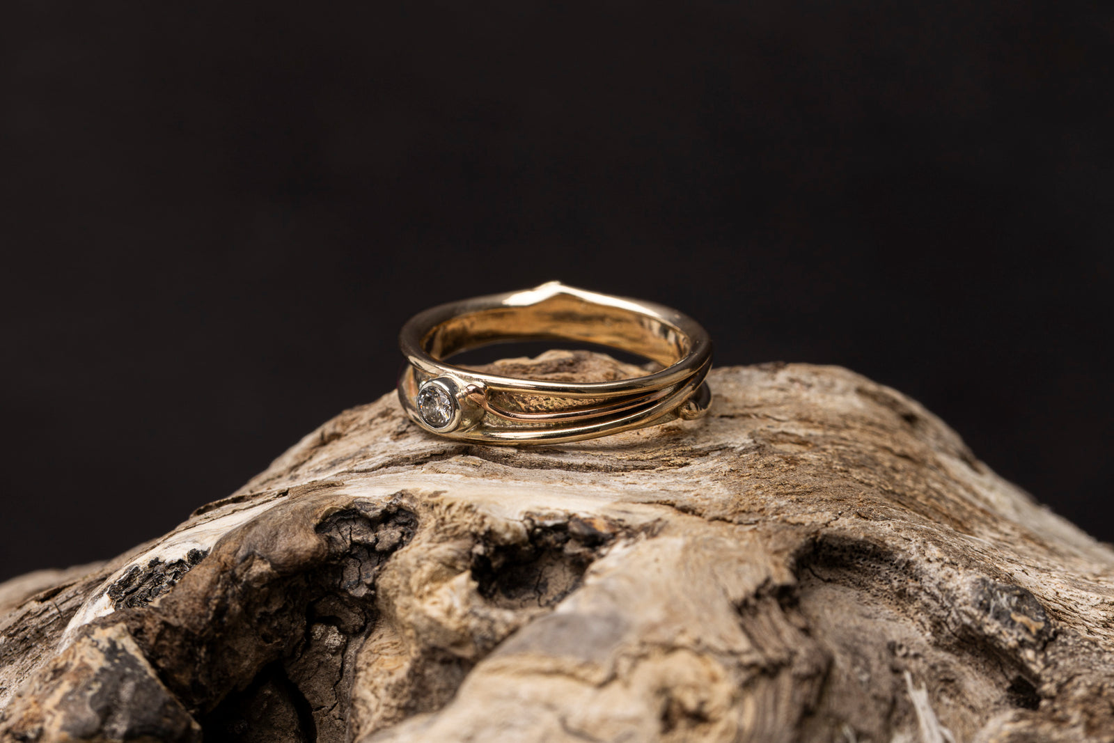 LG173 - 9ct Yellow & Red Gold 3mm Diamond Ring by Les Grimshaw available at Padstow Gallery Cornwall