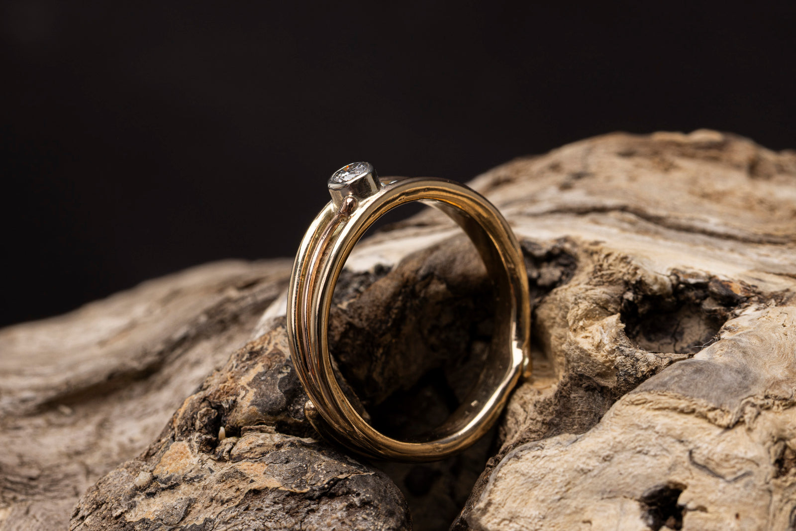 LG173 - 9ct Yellow & Red Gold 3mm Diamond Ring by Les Grimshaw available at Padstow Gallery Cornwall