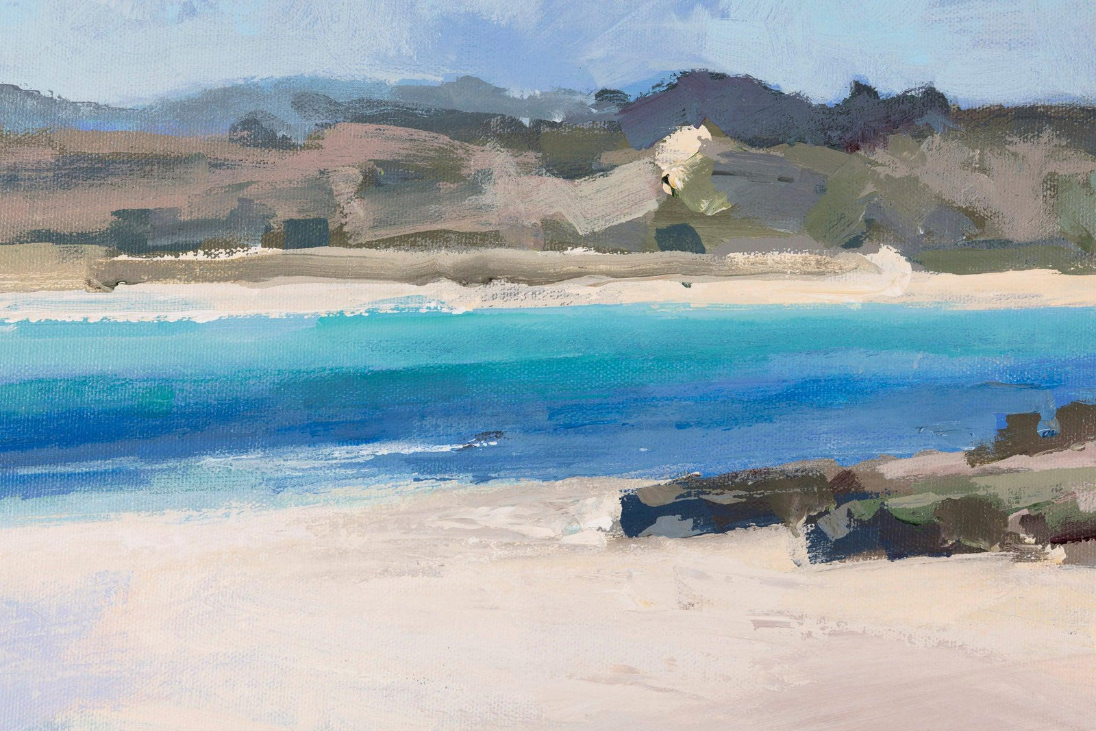'Tregirls Beach' acrylic original by Andrew Jago, available at Padstow Gallery, Cornwall
