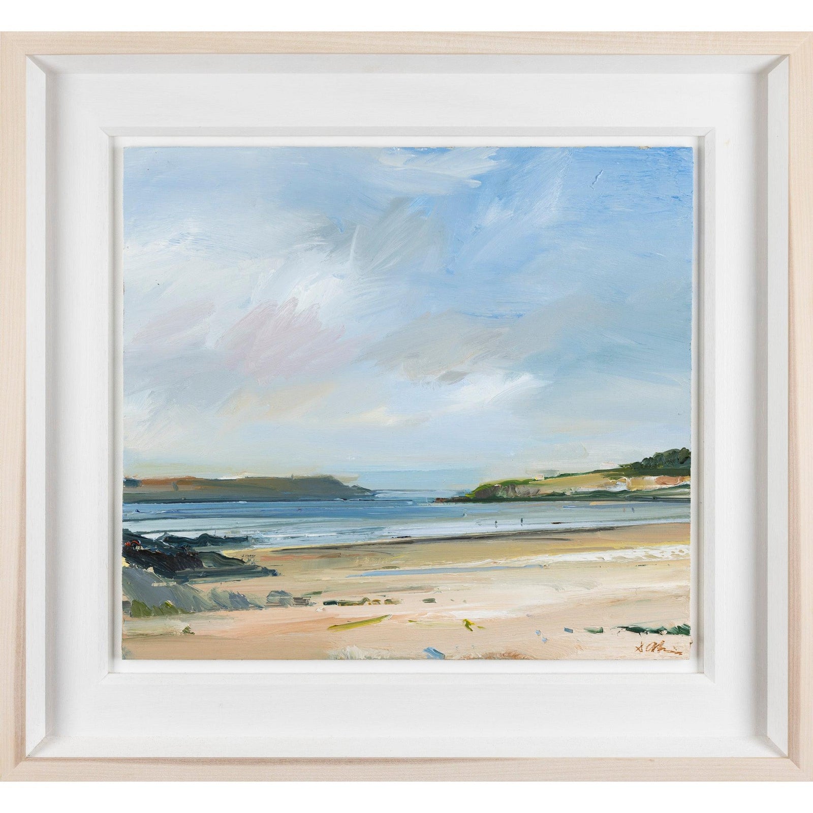 'A Morning Walk on Daymer Beach' oil on board original by David Atkins, available at Padstow Gallery, Cornwall
