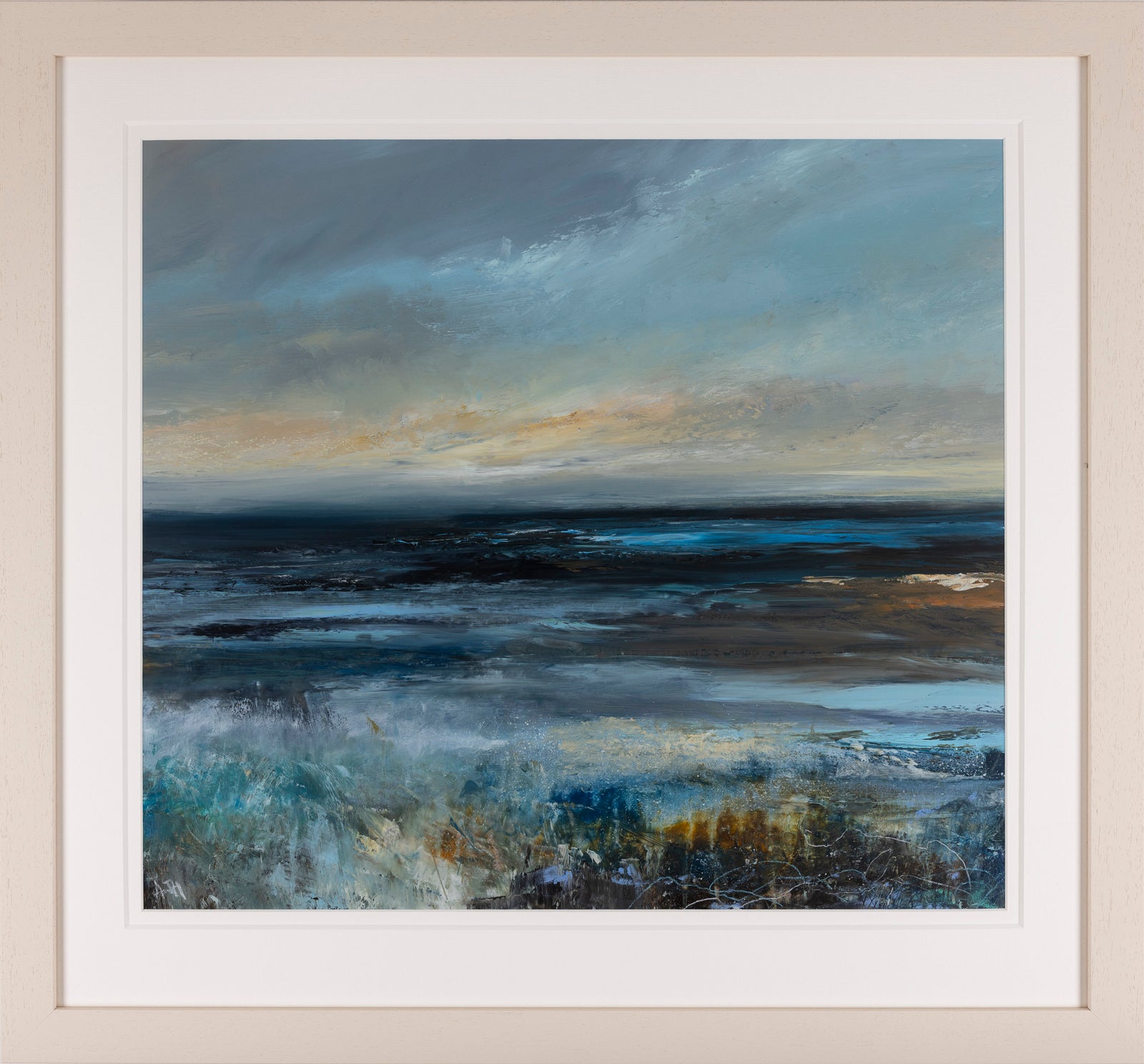 'Watching The Changing Colours of the Sea and the Sky, North Coast' oil on mylar paper original by Amanda Hoskin, available at Padstow Gallery, Cornwall
