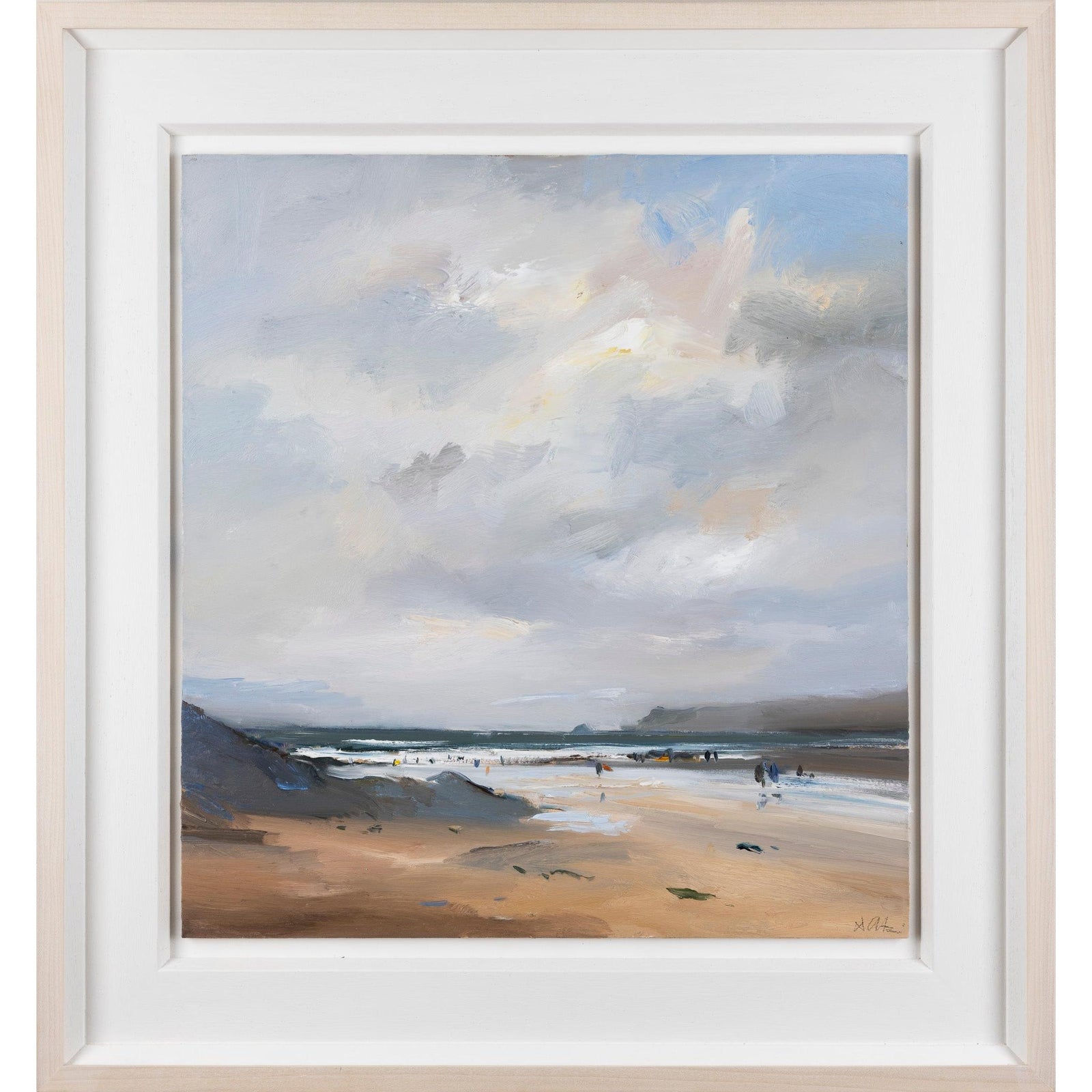 'Early Summers Day On Polzeath Beach' oil on board original by David Atkins, available at Padstow Gallery, Cornwall