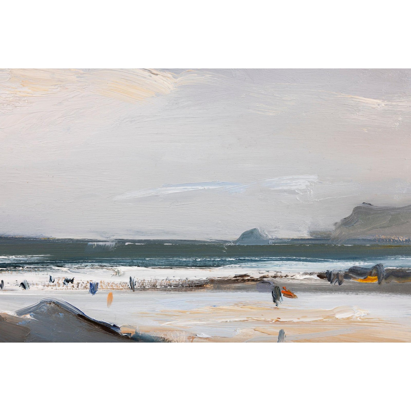'Early Summers Day On Polzeath Beach' oil on board original by David Atkins, available at Padstow Gallery, Cornwall