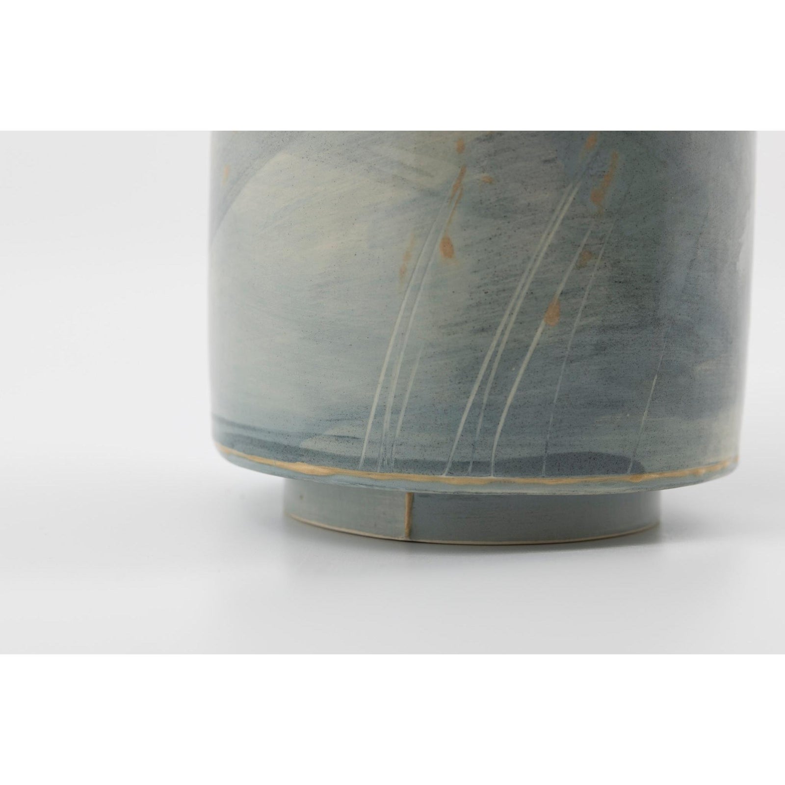 EKW2 Mid Round Vessel | Blue with dusky pink, handbuilt ceramic created by Emily-Kriste Wilcox, available from Padstow Gallery, Cornwall