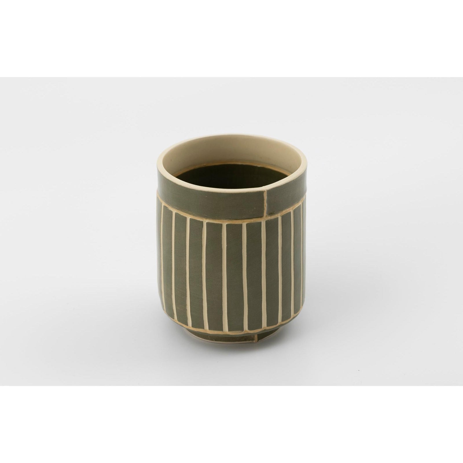 EKW7 Small Vessel | Forest Green Stripe, handbuilt ceramic created by Emily-Kriste Wilcox, available from Padstow Gallery, Cornwall