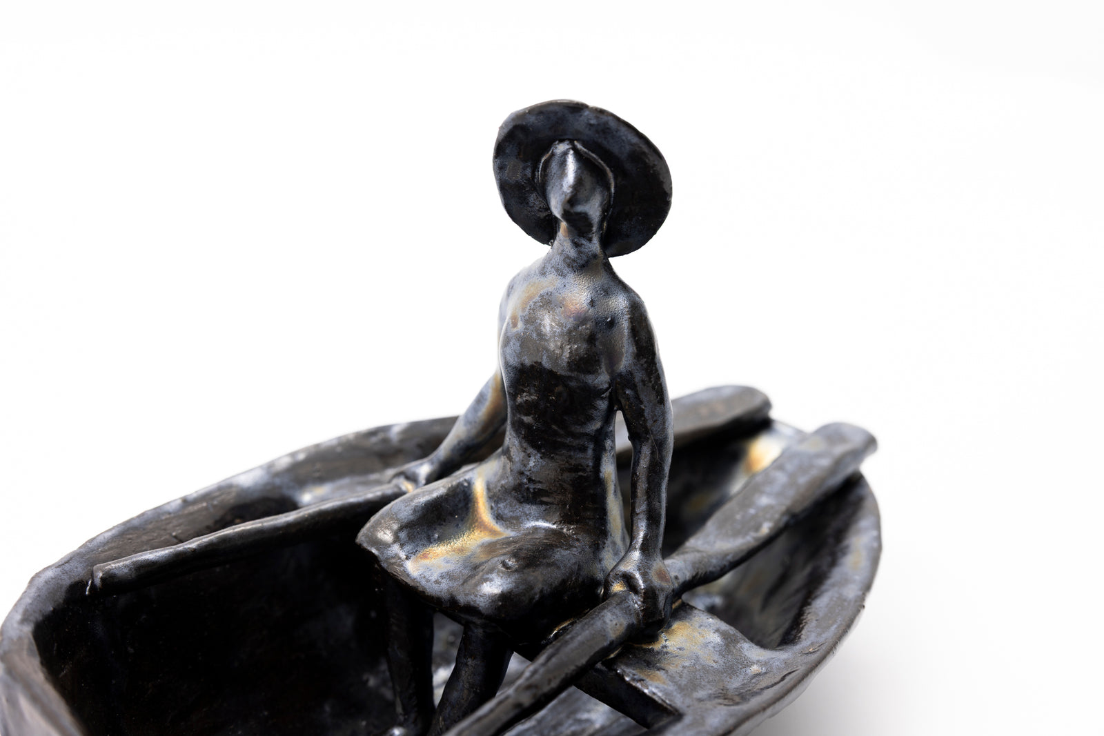 Large Boat with Lady (SH46)' Stoneware Boat by Sophie Howard, available from Padstow Gallery, Cornwall