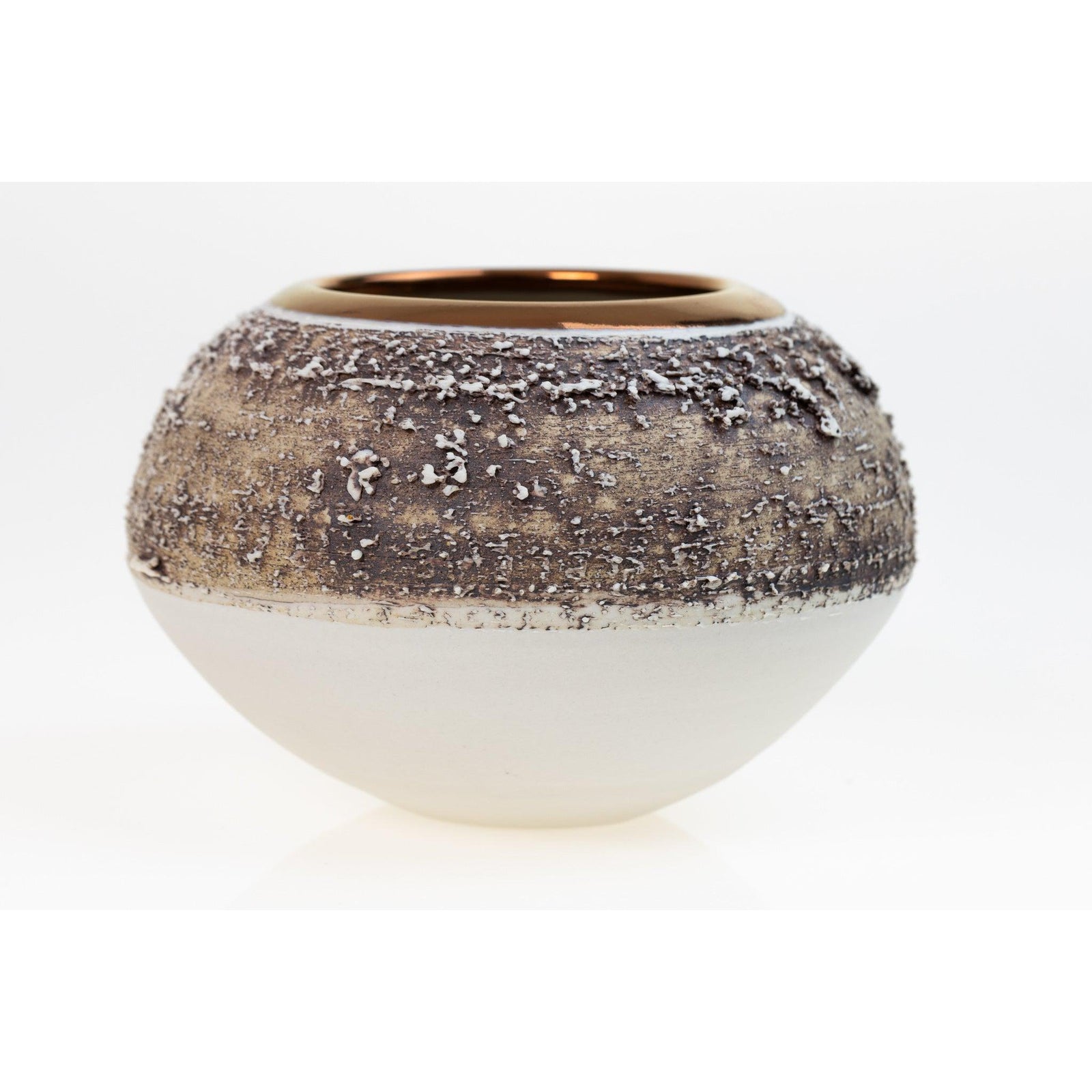 PGX30 Terra Textured Orb with Copper Lustre Rim by Alex McCarthy, available at Padstow Gallery, Cornwall