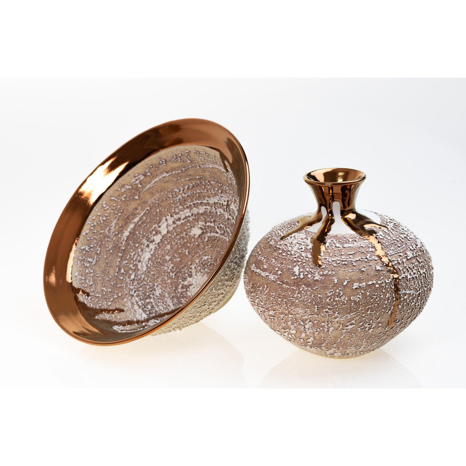 PGX31 Terra Textured Dish with Copper Lustre by Alex McCarthy, available at Padstow Gallery, Cornwall