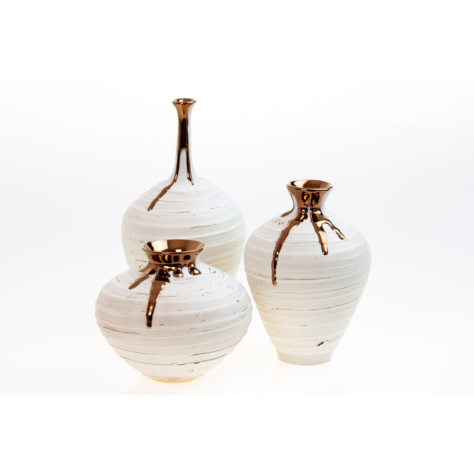 PGX32 Crackle Textured Long Necked Vase with Copper Lustre by Alex McCarthy, available at Padstow Gallery, Cornwall