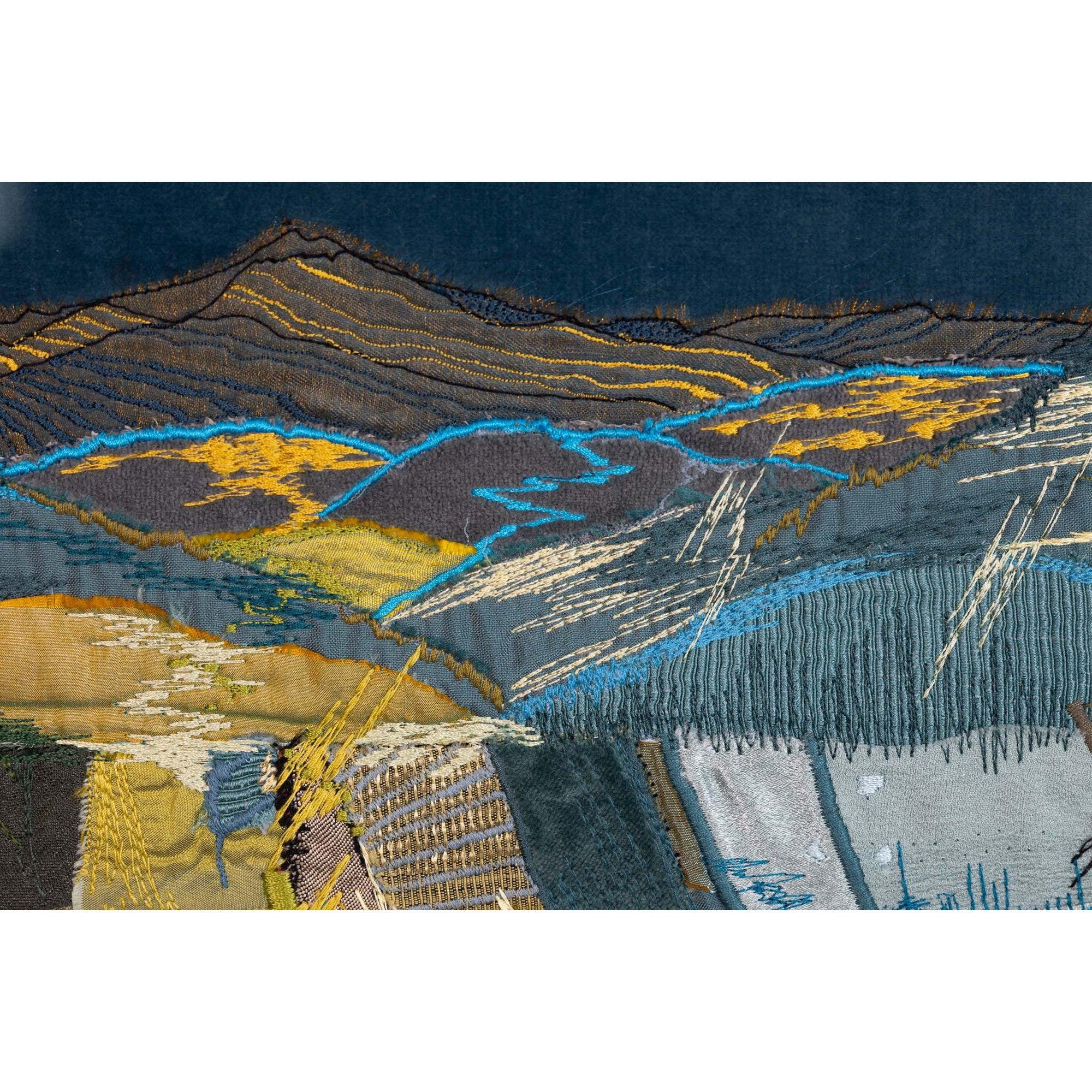 'Fields and Hills' dynamic stitched textiles by Sarah Pooley, available at Padstow Gallery, Cornwall