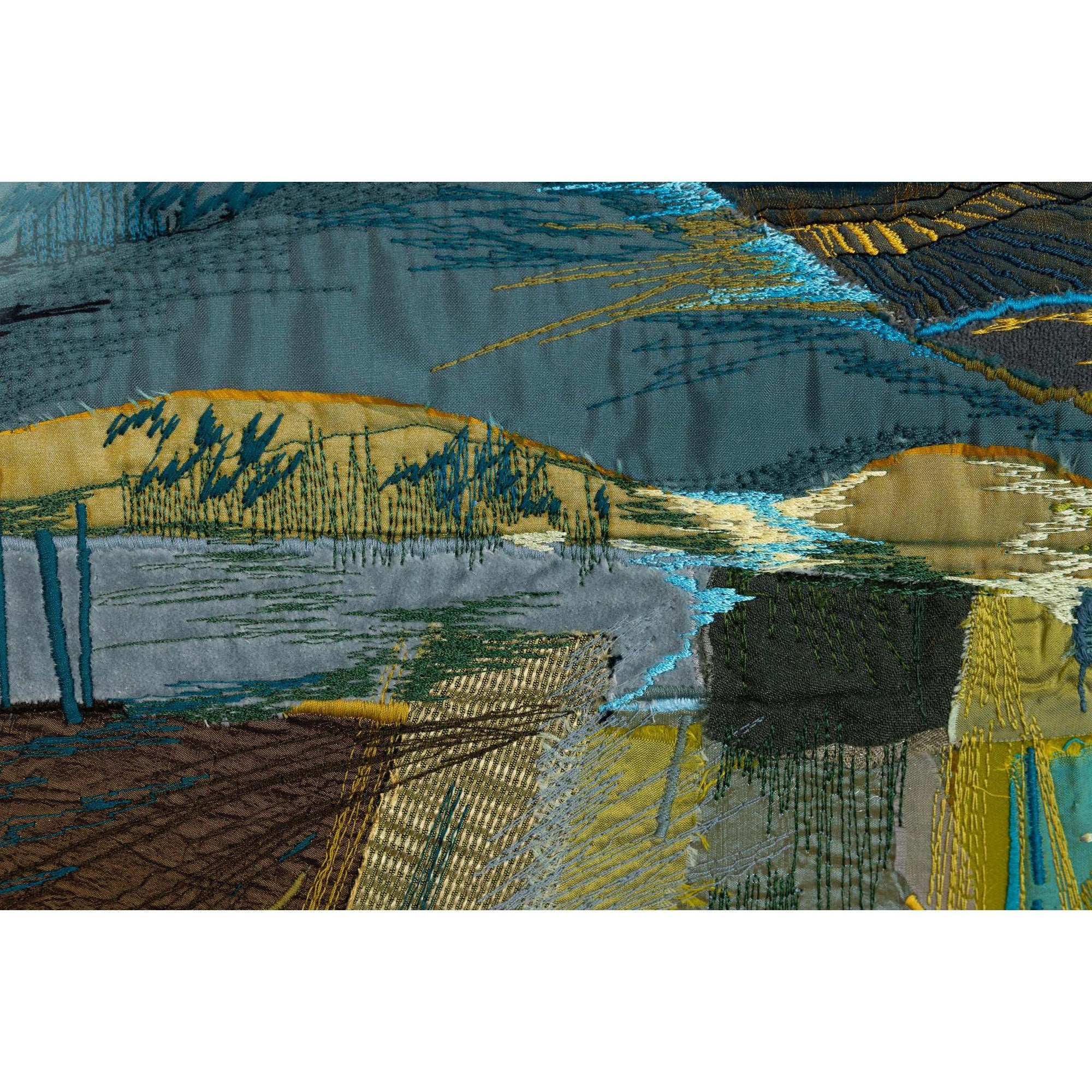 'Fields and Hills' dynamic stitched textiles by Sarah Pooley, available at Padstow Gallery, Cornwall