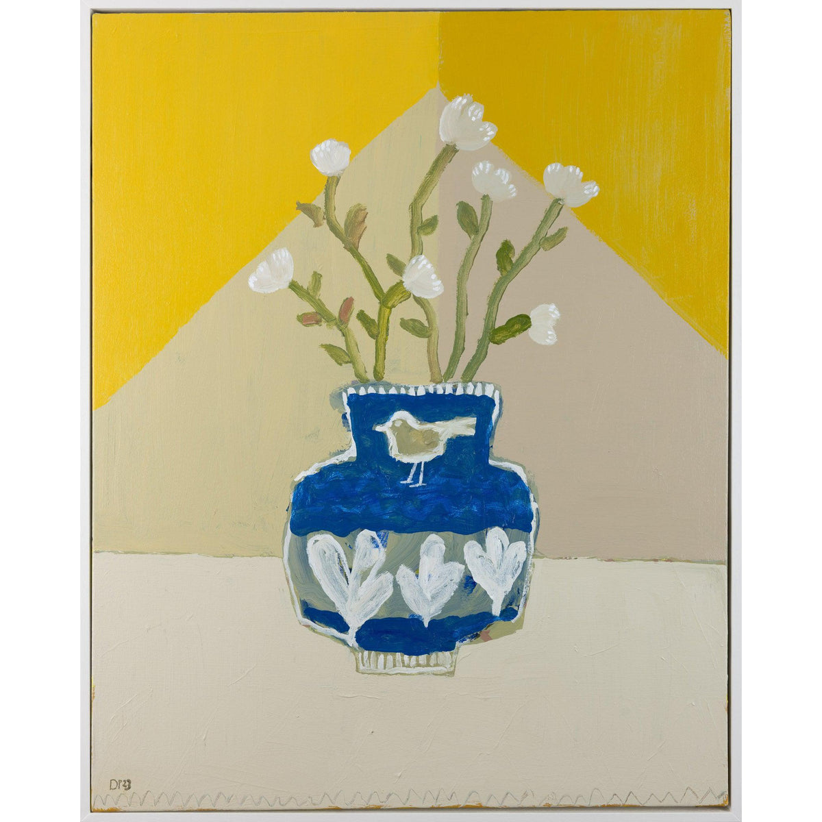 &#39;Blue Bird Vase&#39; acrylic on canvas by David Pearce fine art, available at Padstow Gallery, Cornwall