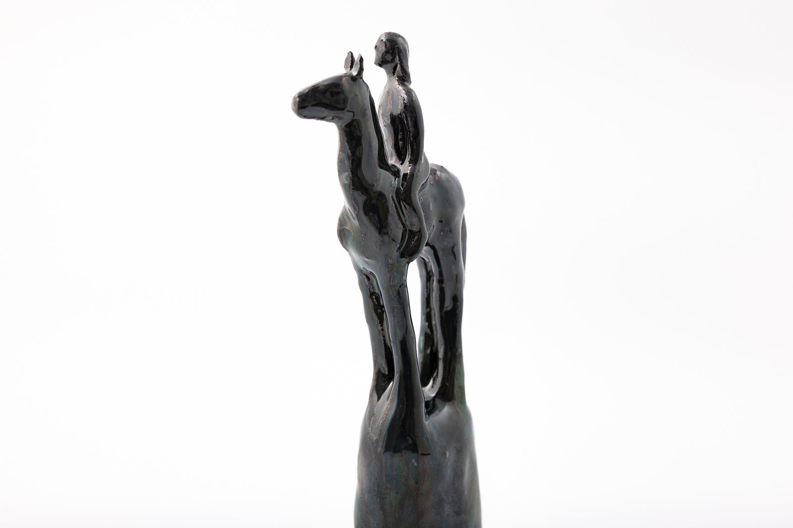 SH80 H glazed terracotta horse and rider by Sophie Howard available at Padstow Gallery Cornwall