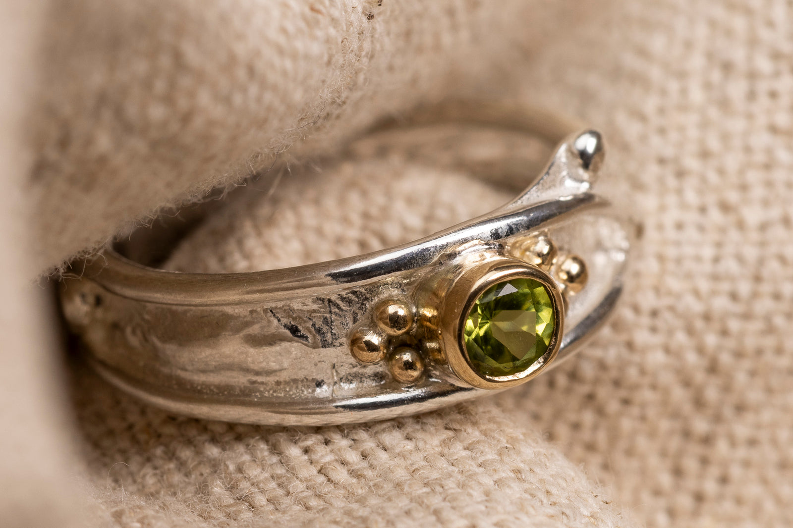 LG 135 Peridot Ring Size N 1/2 by Les Grimshaw available at Padstow Gallery Cornwall