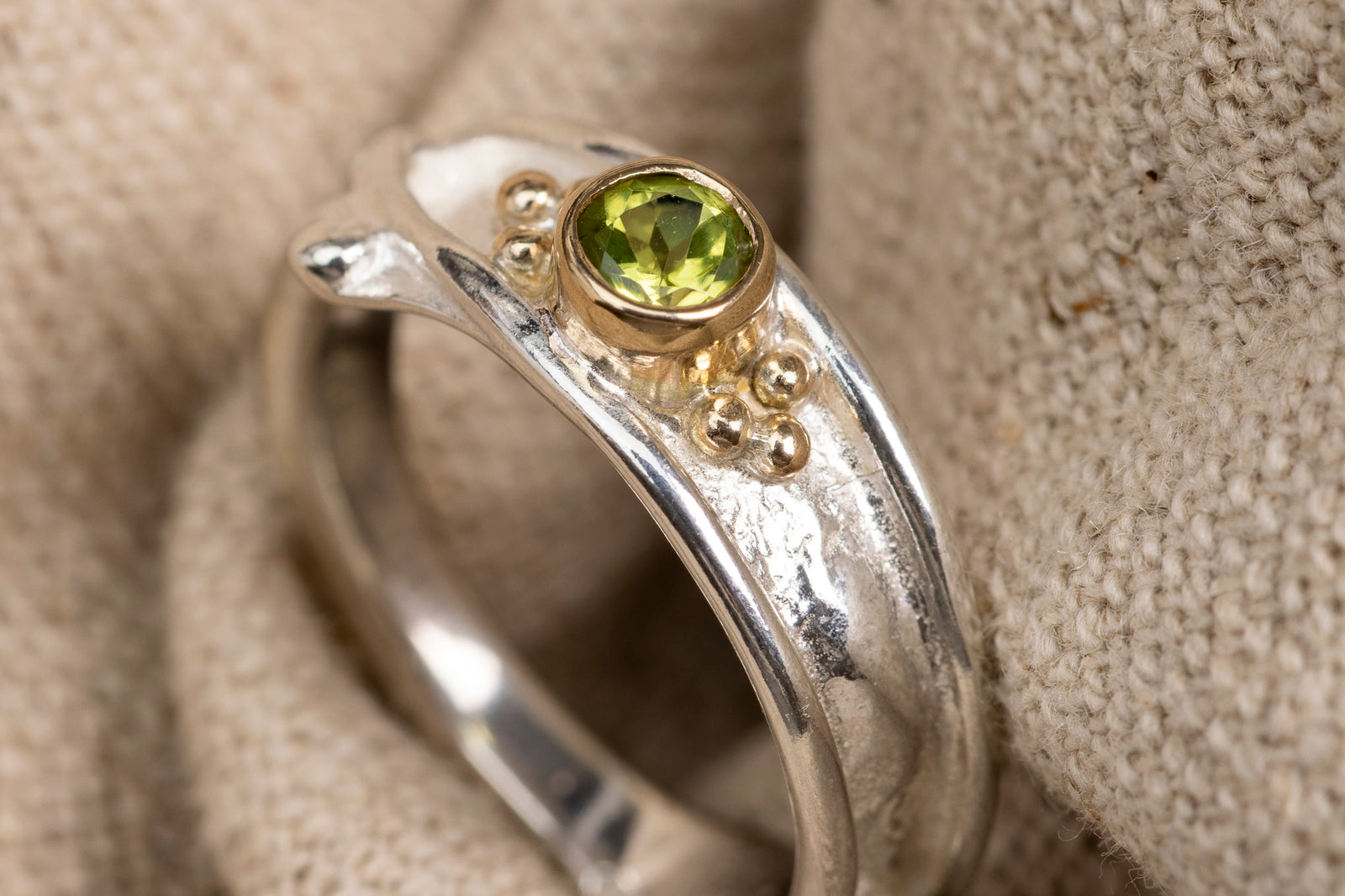 LG 135 Peridot Ring Size N 1/2 by Les Grimshaw available at Padstow Gallery Cornwall