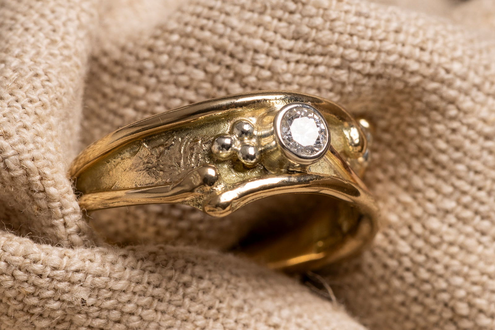 LG 138 Gold and Diamond Ring Size O 1/2 by Les Grimshaw available at Padstow Gallery Cornwall