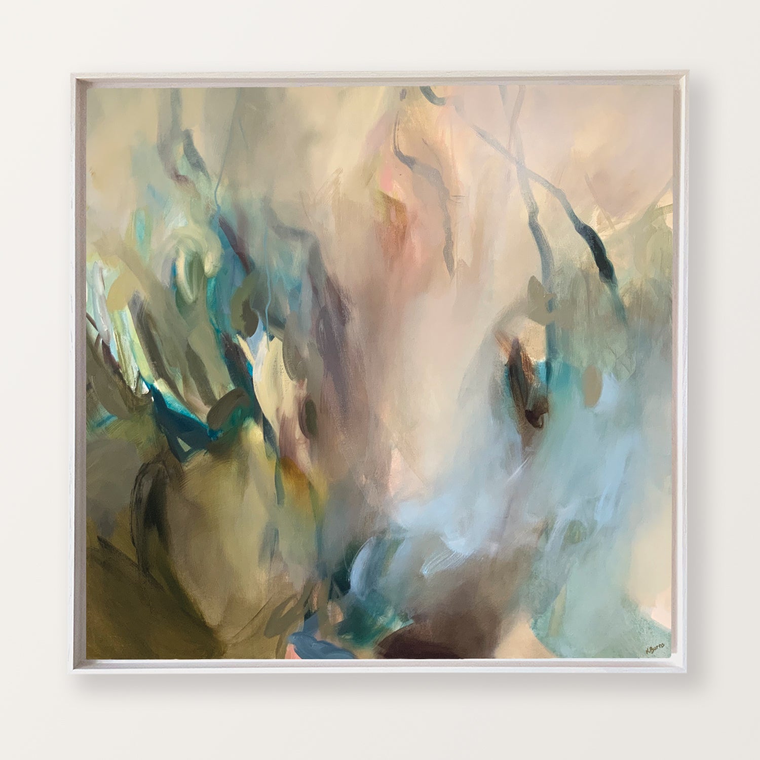 Water Garden 100x100cm oil on canvas by Kate Burns, available at Padstow Gallery, Cornwall