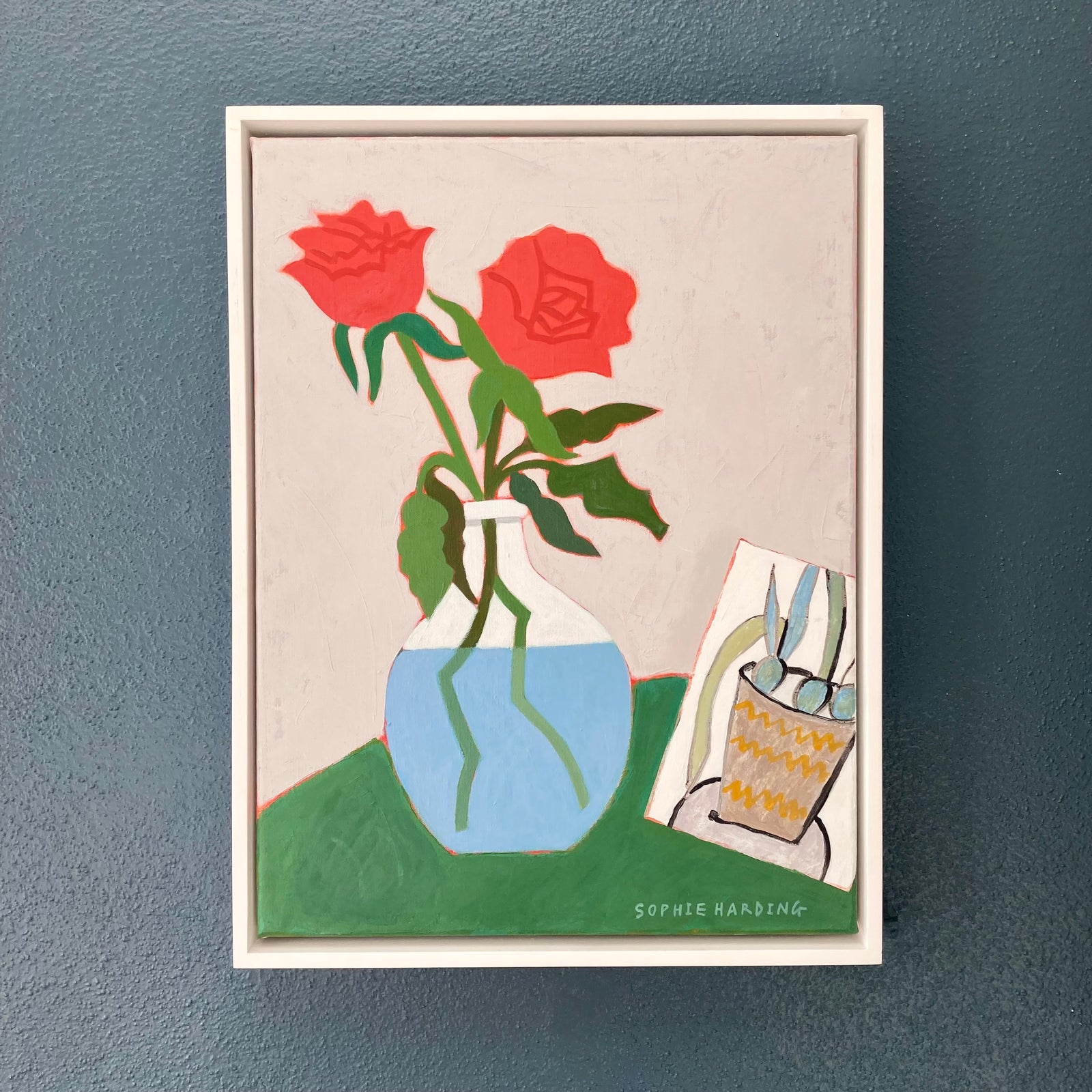 Roses and a postcard from a friend by Sophie Harding available at Padstow Gallery, Cornwall
