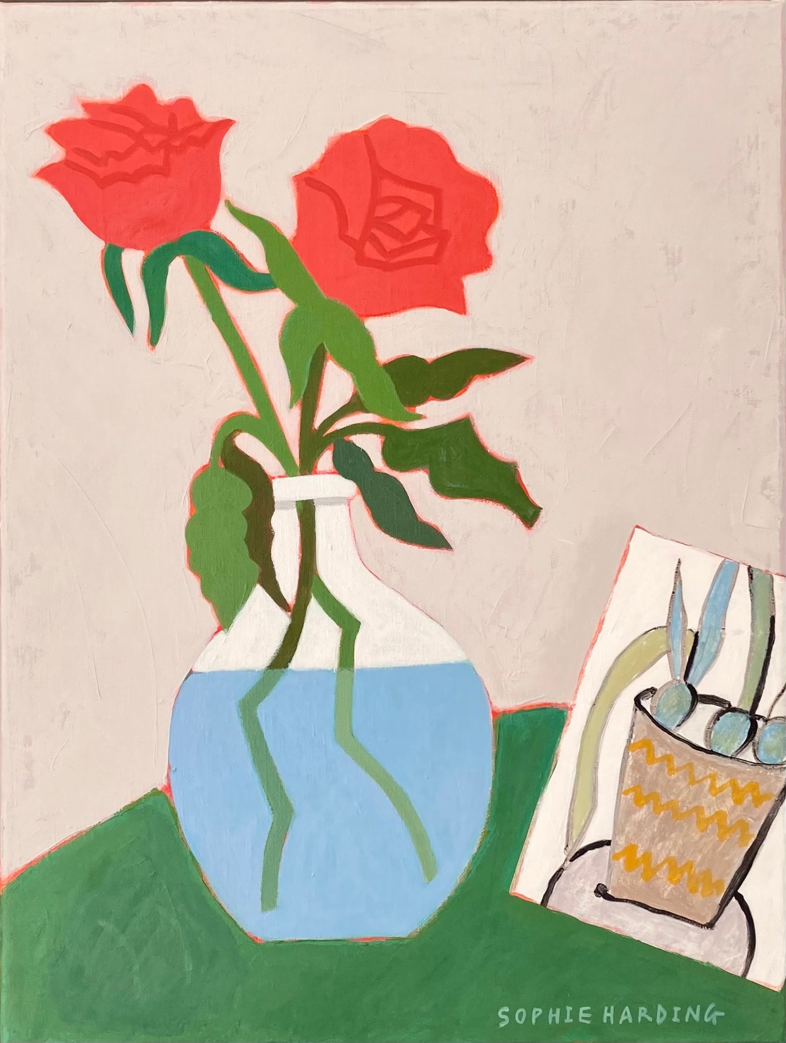 Roses and a postcard from a friend by Sophie Harding available at Padstow Gallery, Cornwall