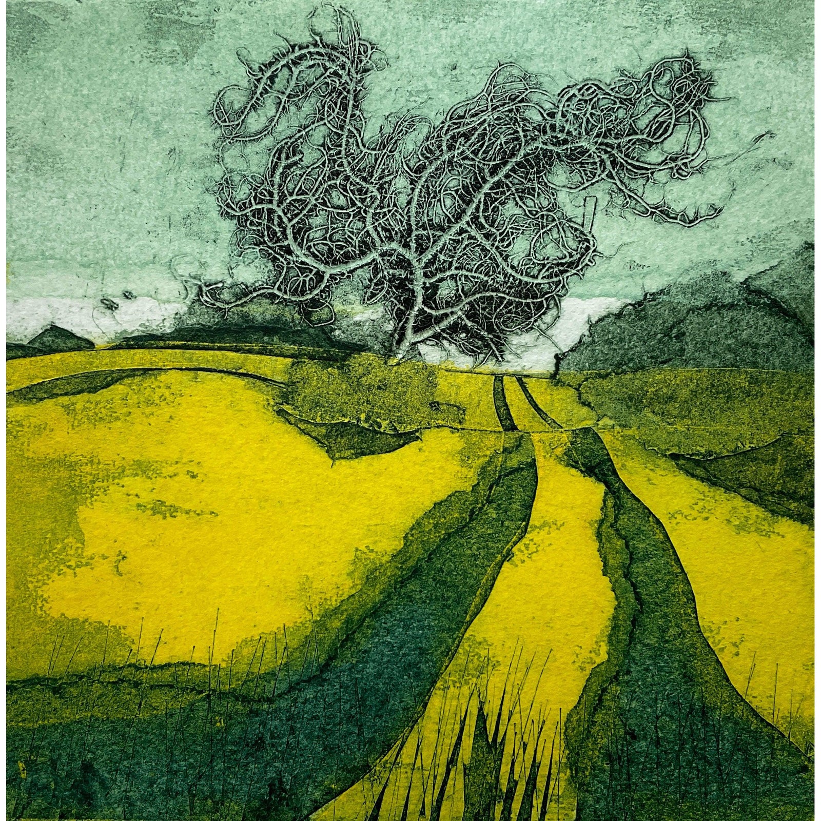 Walking On Sunshine, limited edition collagraph  by Sarah Ross-Thompson available at Padstow Gallery, Cornwall