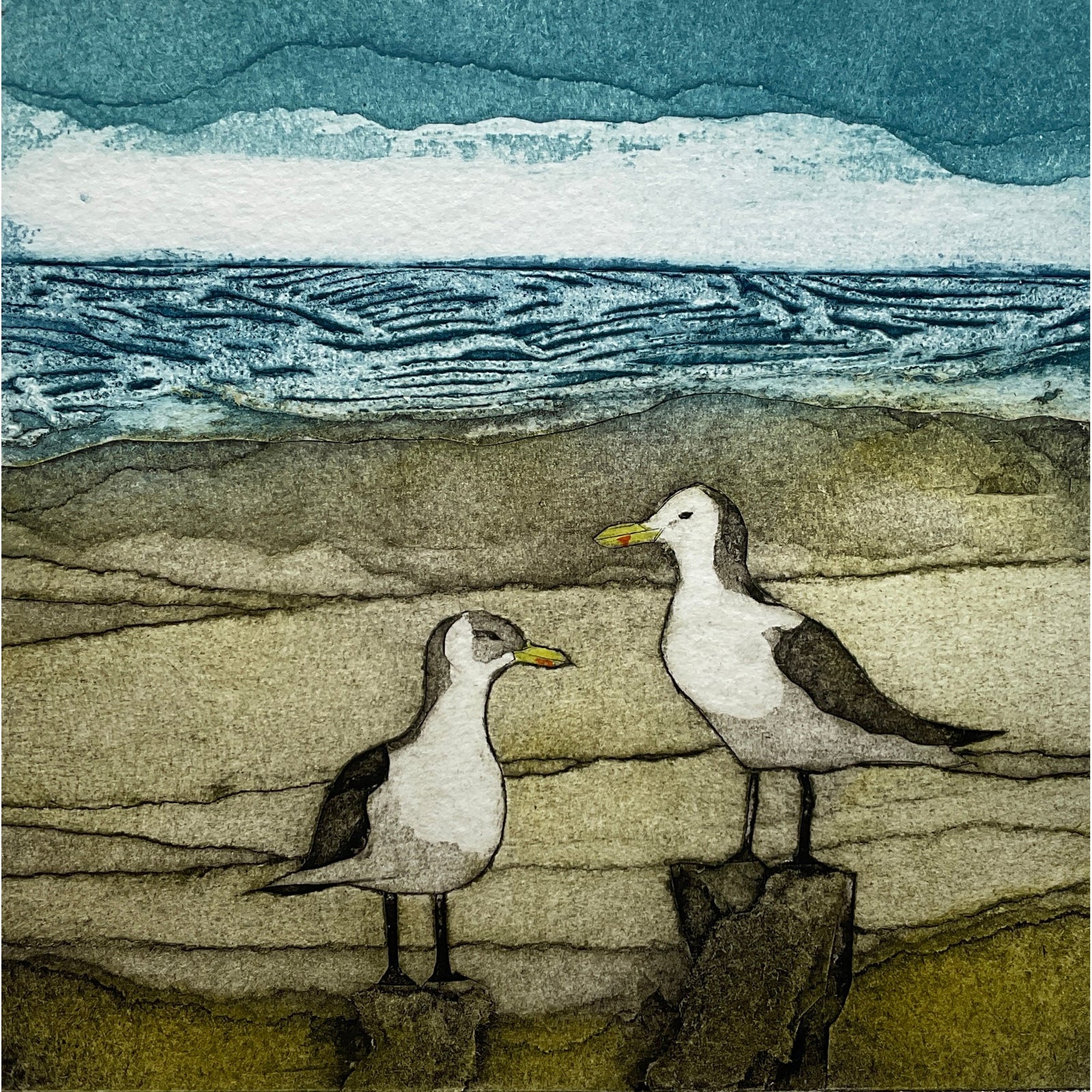 We Two, limited edition collagraph  by Sarah Ross-Thompson available at Padstow Gallery, Cornwall