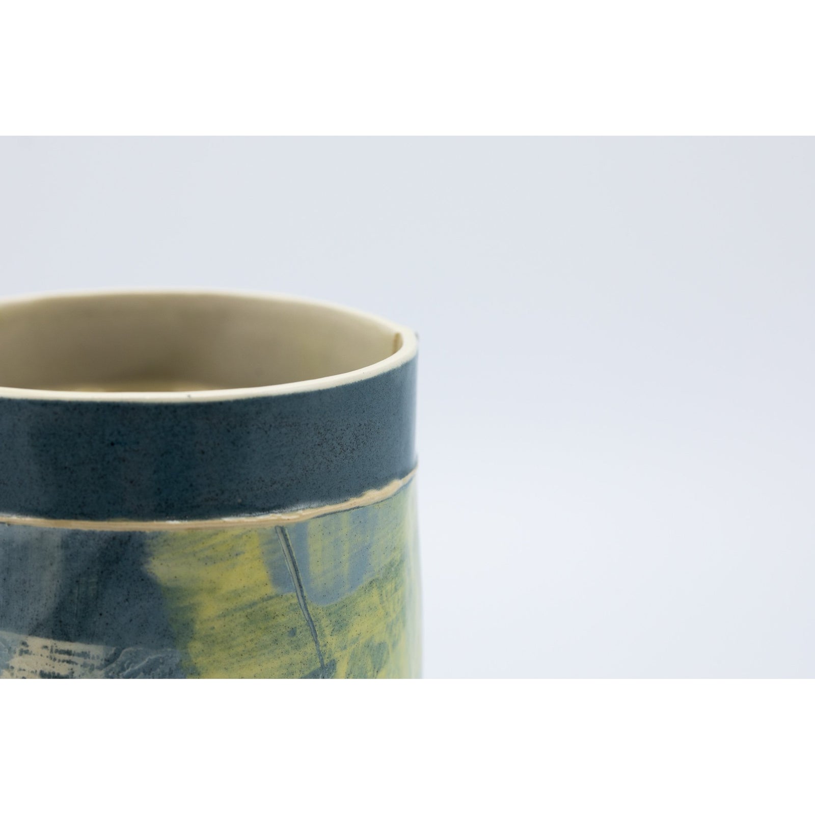 Mid Vessel (MV33) | Navy and Yellow | handbuilt ceramic created by Emily-Kriste Wilcox, available from Padstow Gallery, Cornwall