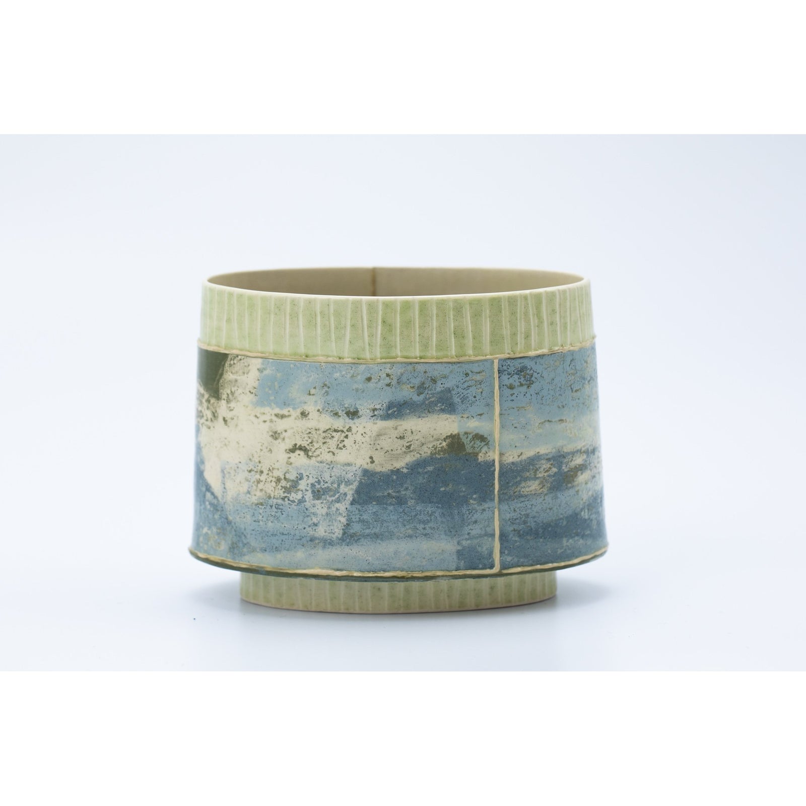 Small Oval Vessel (SO69) | Green Stripe | handbuilt ceramic created by Emily-Kriste Wilcox, available from Padstow Gallery, Cornwall
