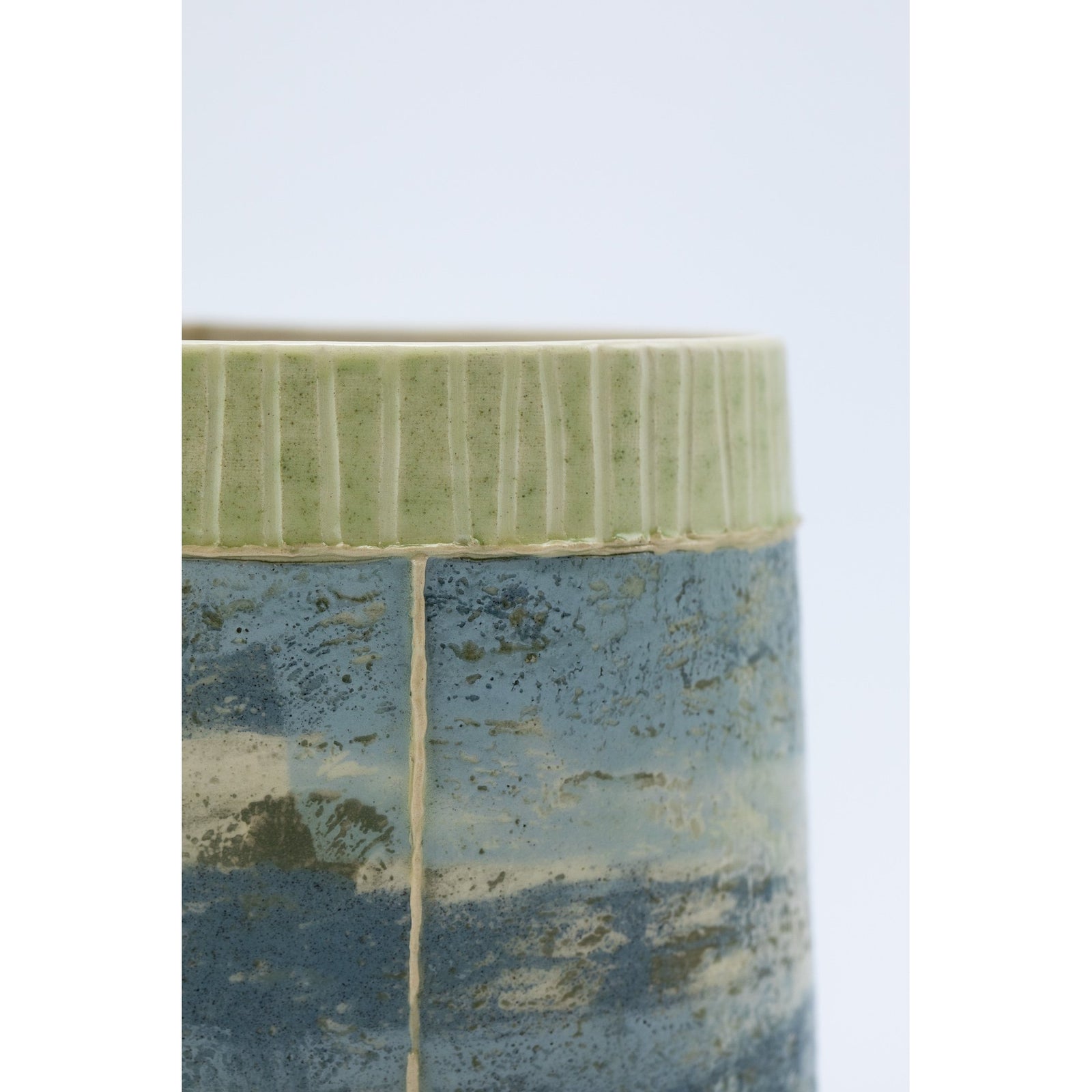 Small Oval Vessel (SO69) | Green Stripe | handbuilt ceramic created by Emily-Kriste Wilcox, available from Padstow Gallery, Cornwall