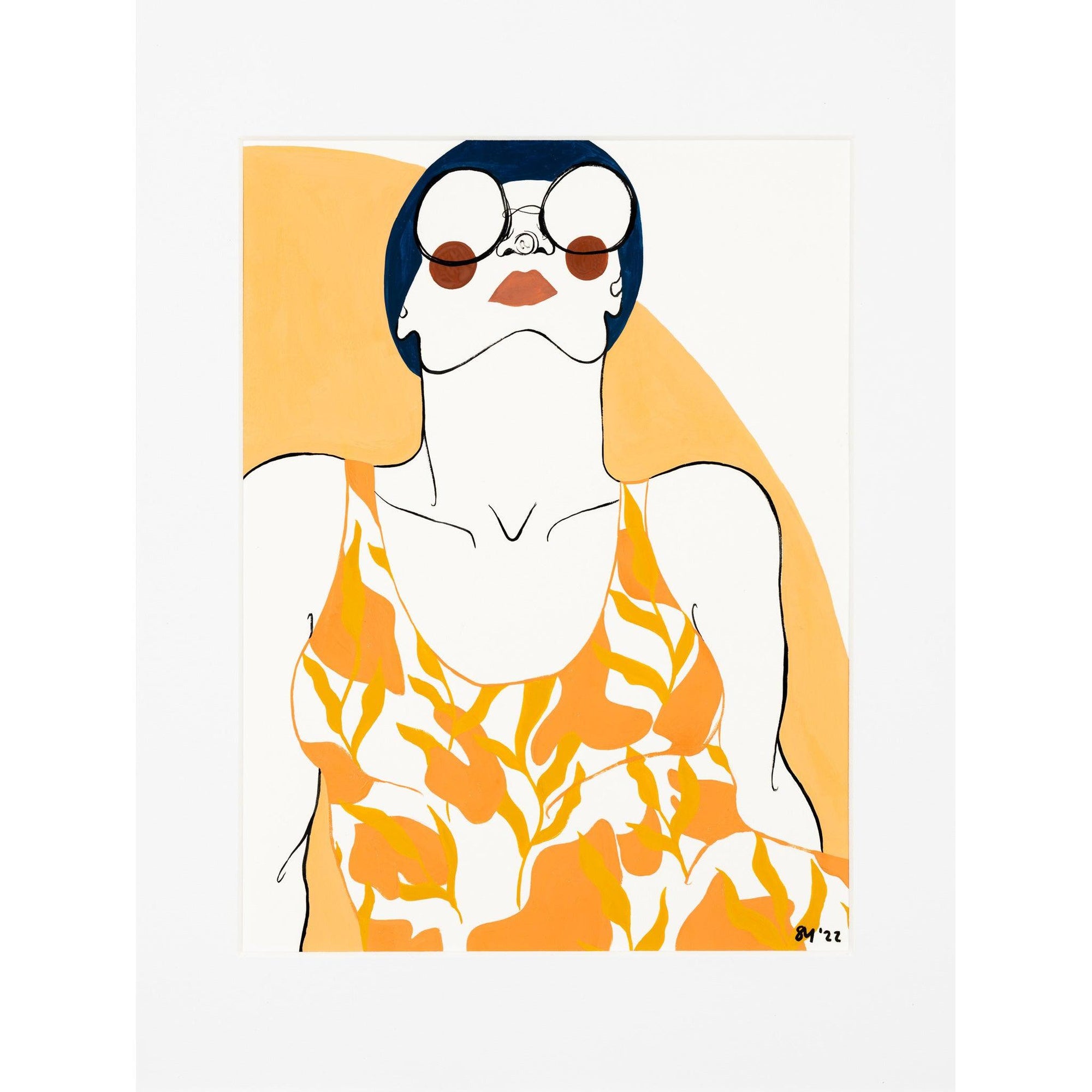 'Sunset Swimmer No5' original gouache by Sophie Moore, available at Padstow Gallery, Cornwall