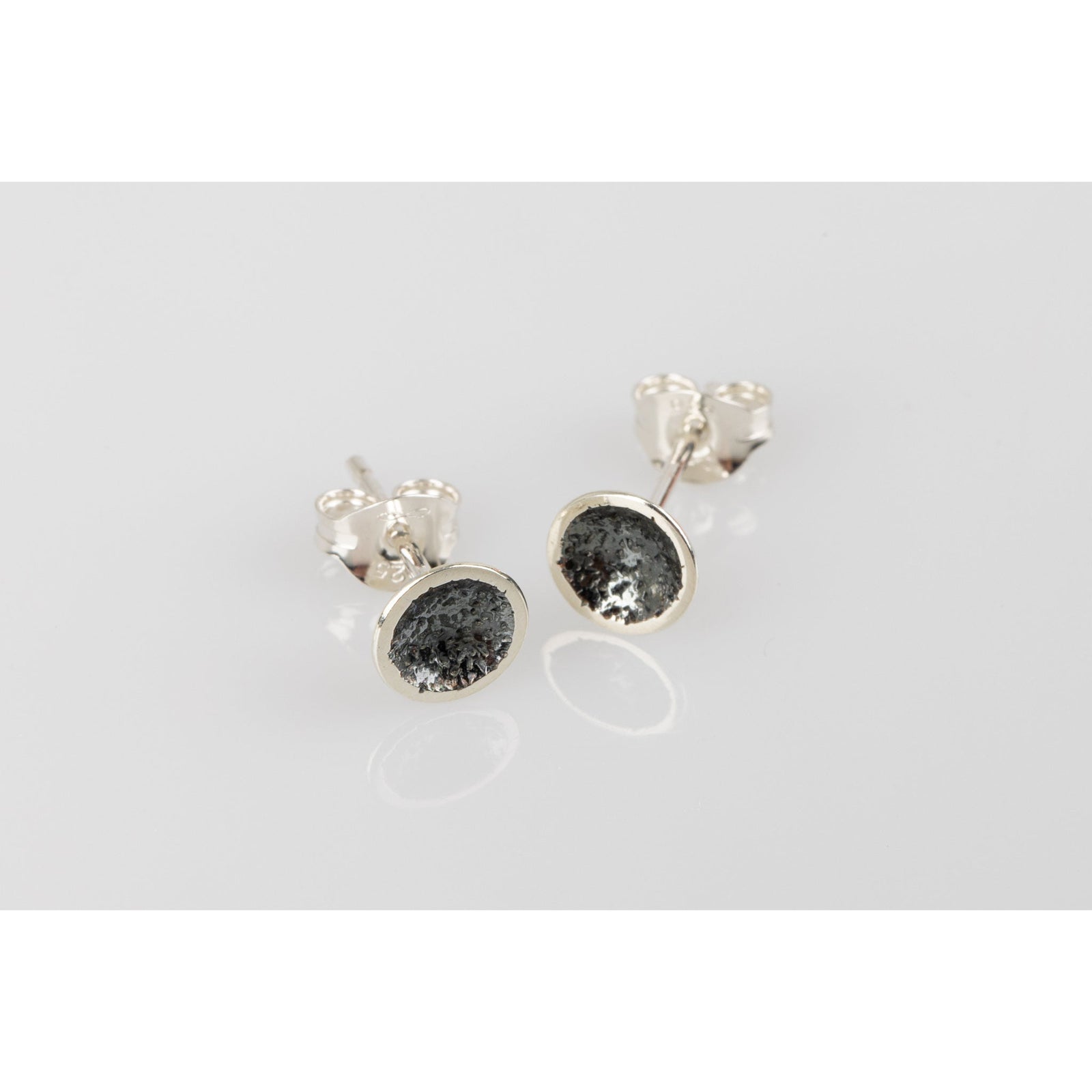 'SA Ea49 Domed oxidised textured studs' by Sandra Austin jewellery, available at Padstow Gallery, Cornwall