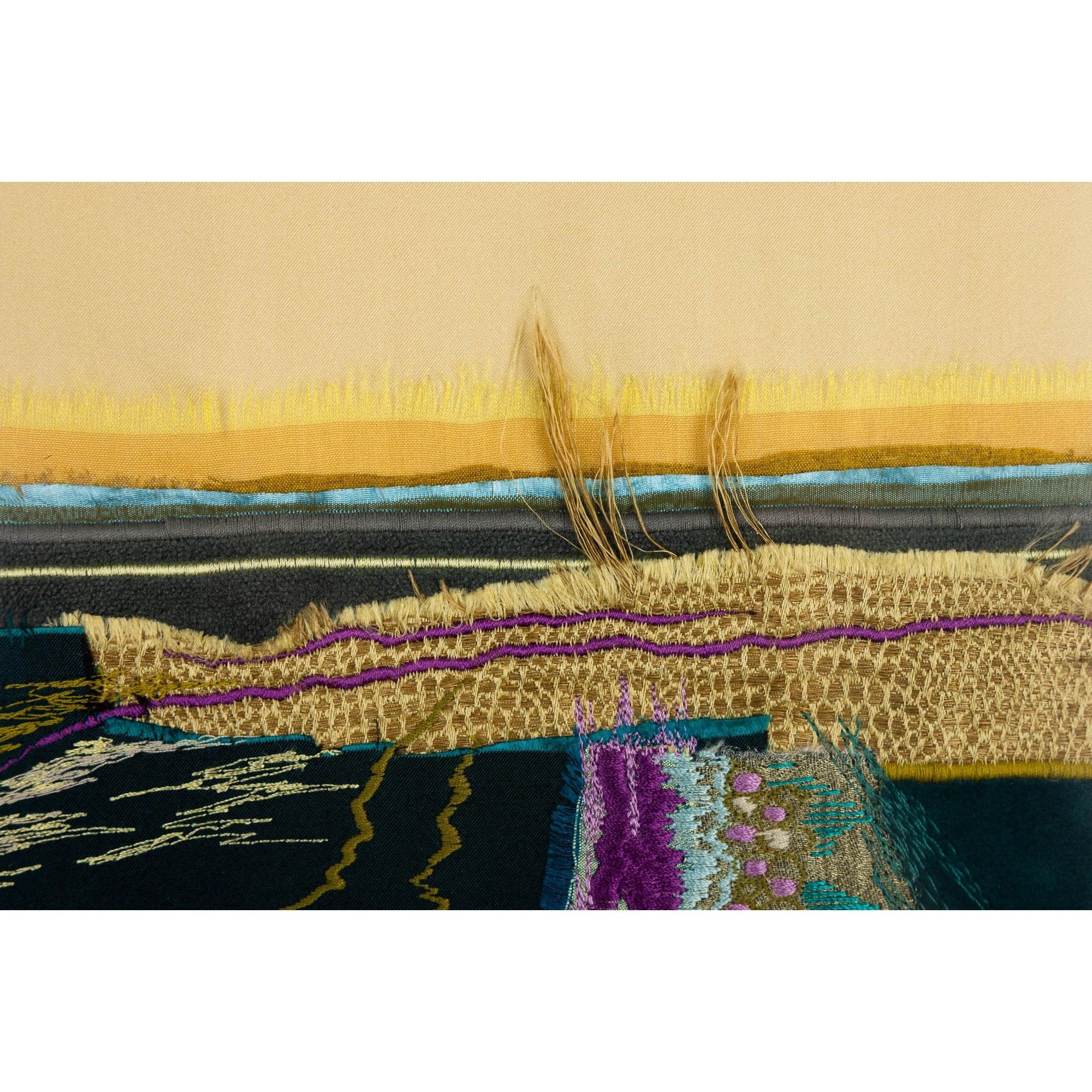 'Sandbar' dynamic stitched textiles by Sarah Pooley, available at Padstow Gallery, Cornwall