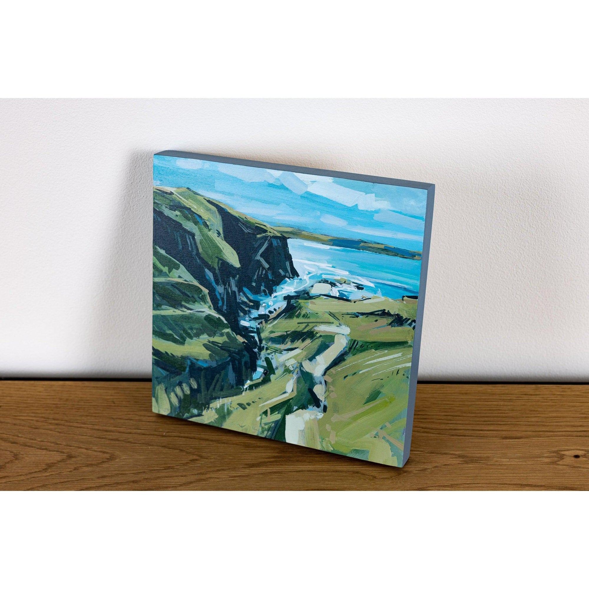 ‘Tregudda Gorge’ acrylic on wood block by Imogen Bone. Available at Padstow Gallery, Cornwall