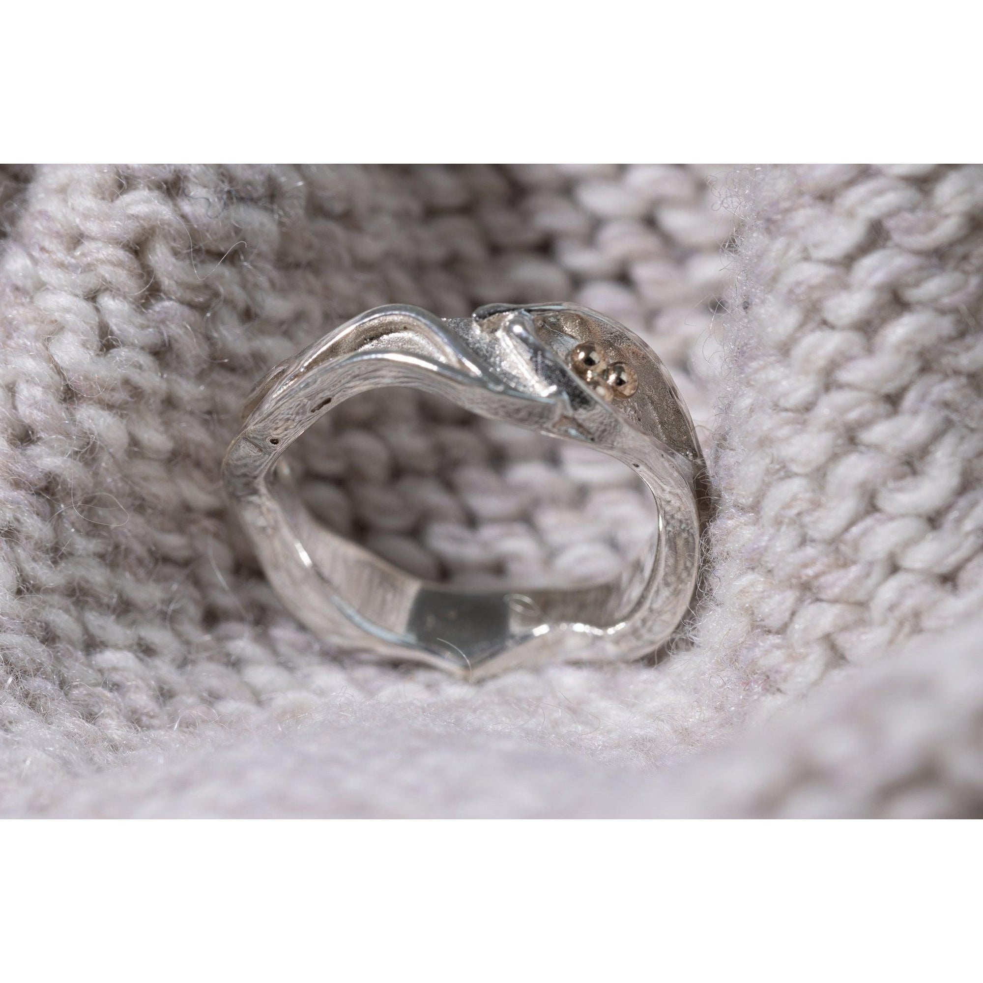 'LG57 - Silver Ring with 9ct Gold Beads' by Les Grimshaw, available at Padstow Gallery, Cornwall