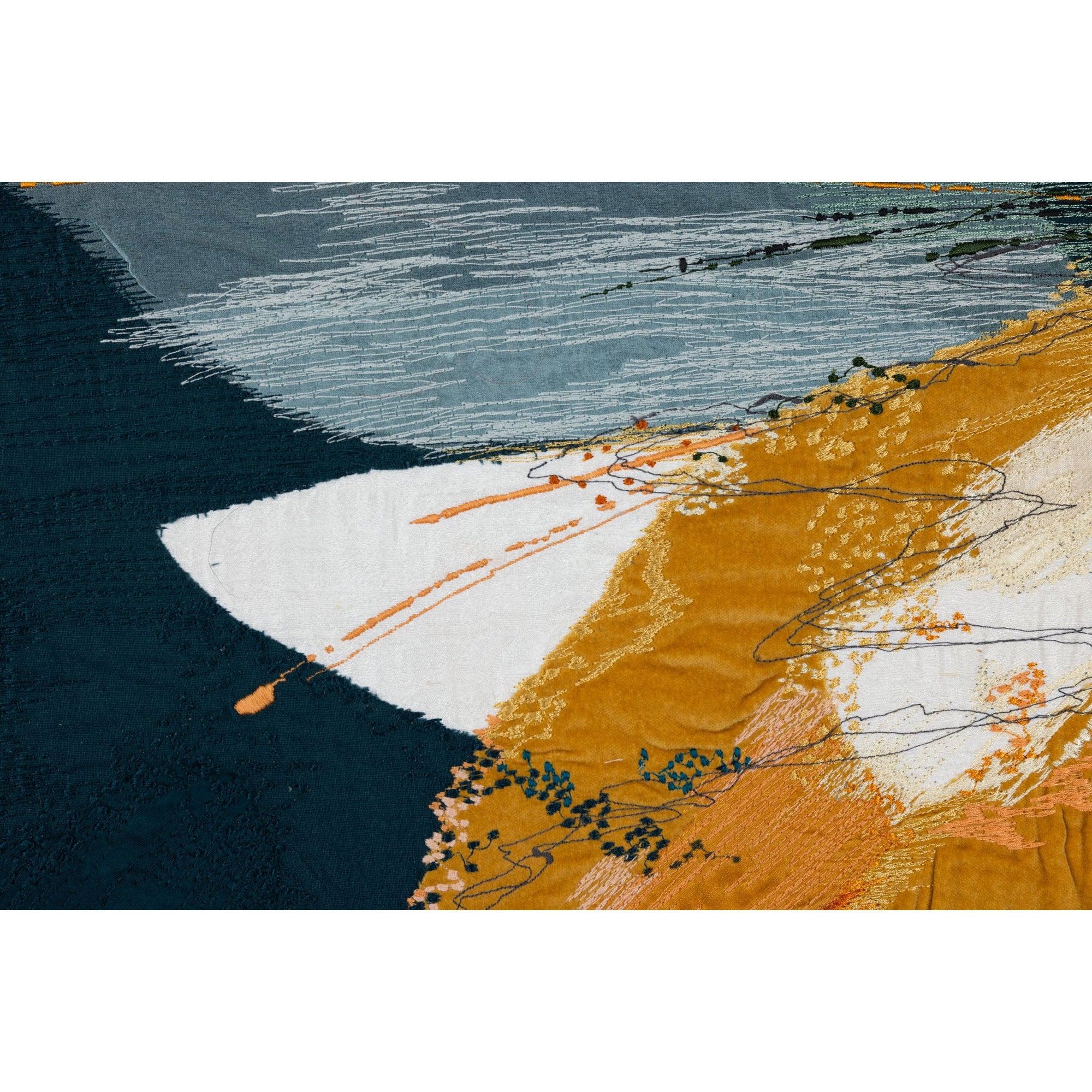 'Daymer' dynamic stitched textiles original by Sarah Pooley, available at Padstow Gallery, Cornwall.