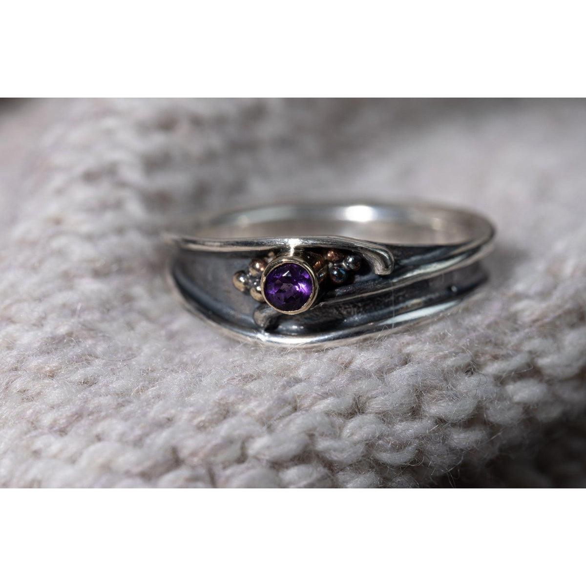 &#39;LG67 - Silver Ring with 9ct Gold 3.5mm Amethyst Ring &#39; by Les Grimshaw, available at Padstow Gallery, Cornwall