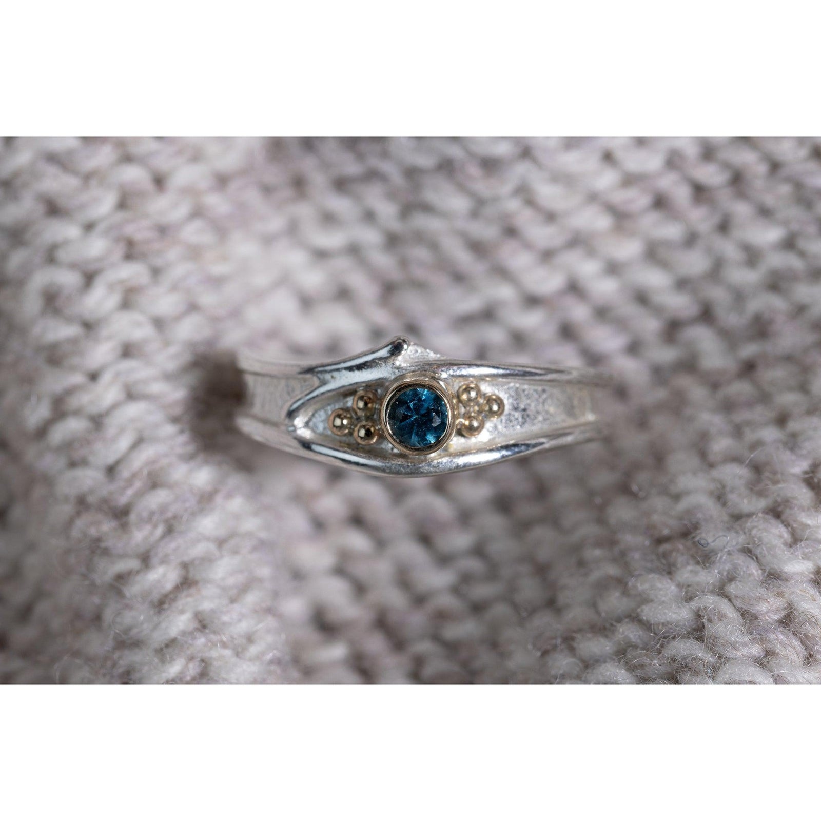'LG63 - Silver Ring with 9ct Gold 3mm London Blue Topaz Ring ' by Les Grimshaw, available at Padstow Gallery, Cornwall