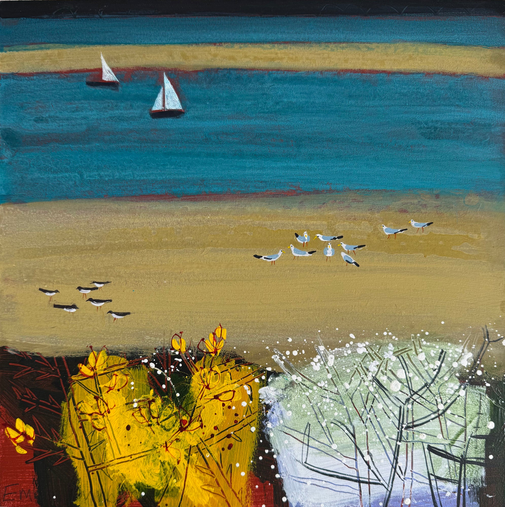 Sand Bar Gorse and Black Thorn by Emma Dunbar available at Padstow Gallery Cornwall