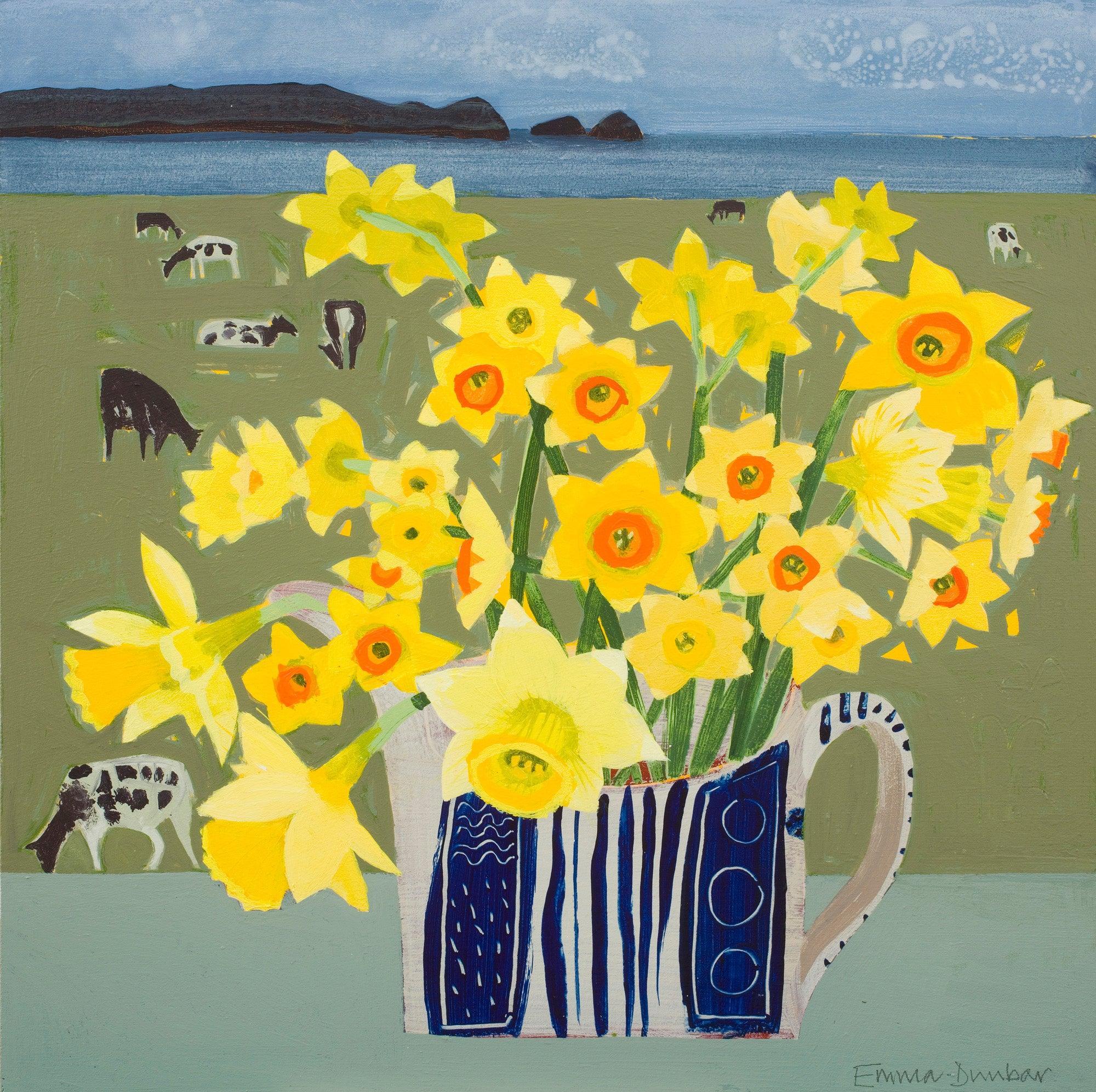 Daffodils Narcissi and Spotty Sheep by Emma Dunbar available at Padstow Gallery Cornwall