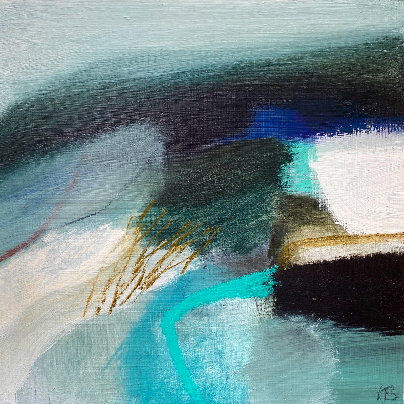 ‘To The Hills 2’ mixed media on board, by Karen Birchwood, available at Padstow Gallery, Cornwall
