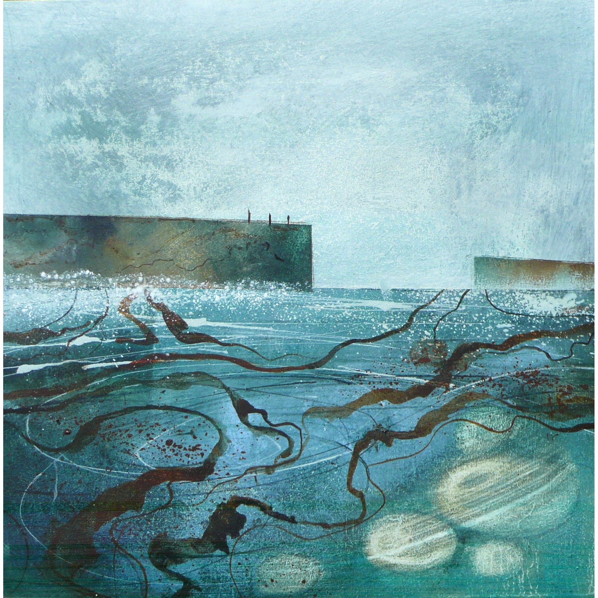 Throwing stones into the Harbour, oil on board, by Ruth Taylor, available at Padstow Gallery, Cornwall